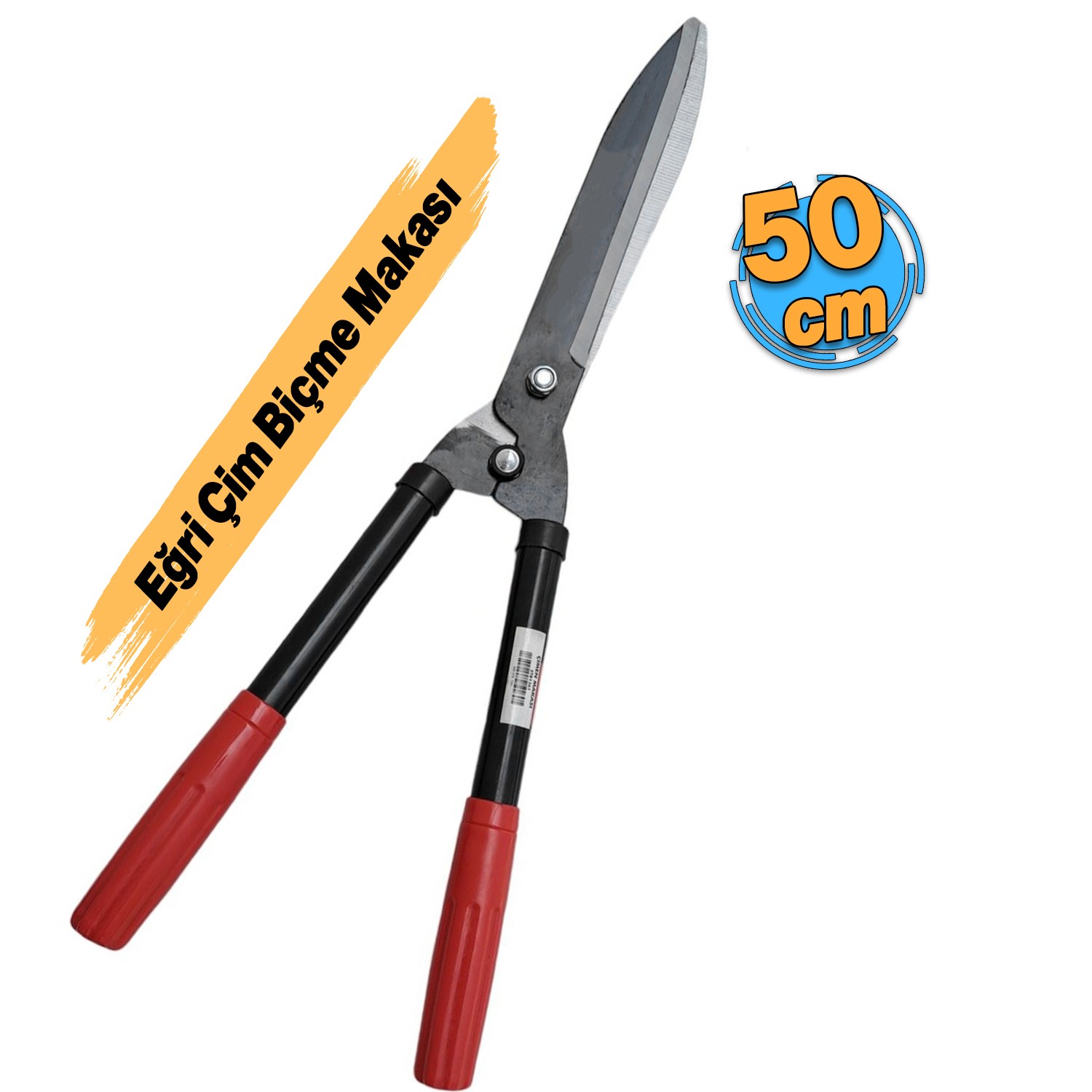 Plastik Saplı Eğri Çim Budama Makası Çalı Çimen Biçme Kesme Makas 50 cm Keskin Metal Bıçkı 1 Adet