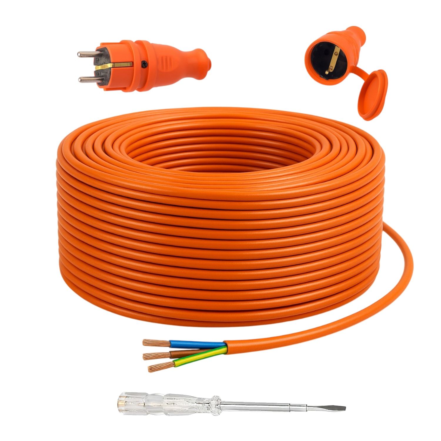 Seyyar 50 Metre Uzatma Kablosu TTR CCA Telli 3x1.5 mm Elektrik Kablo Kontrol Kalem Dişi Erkek Fiş