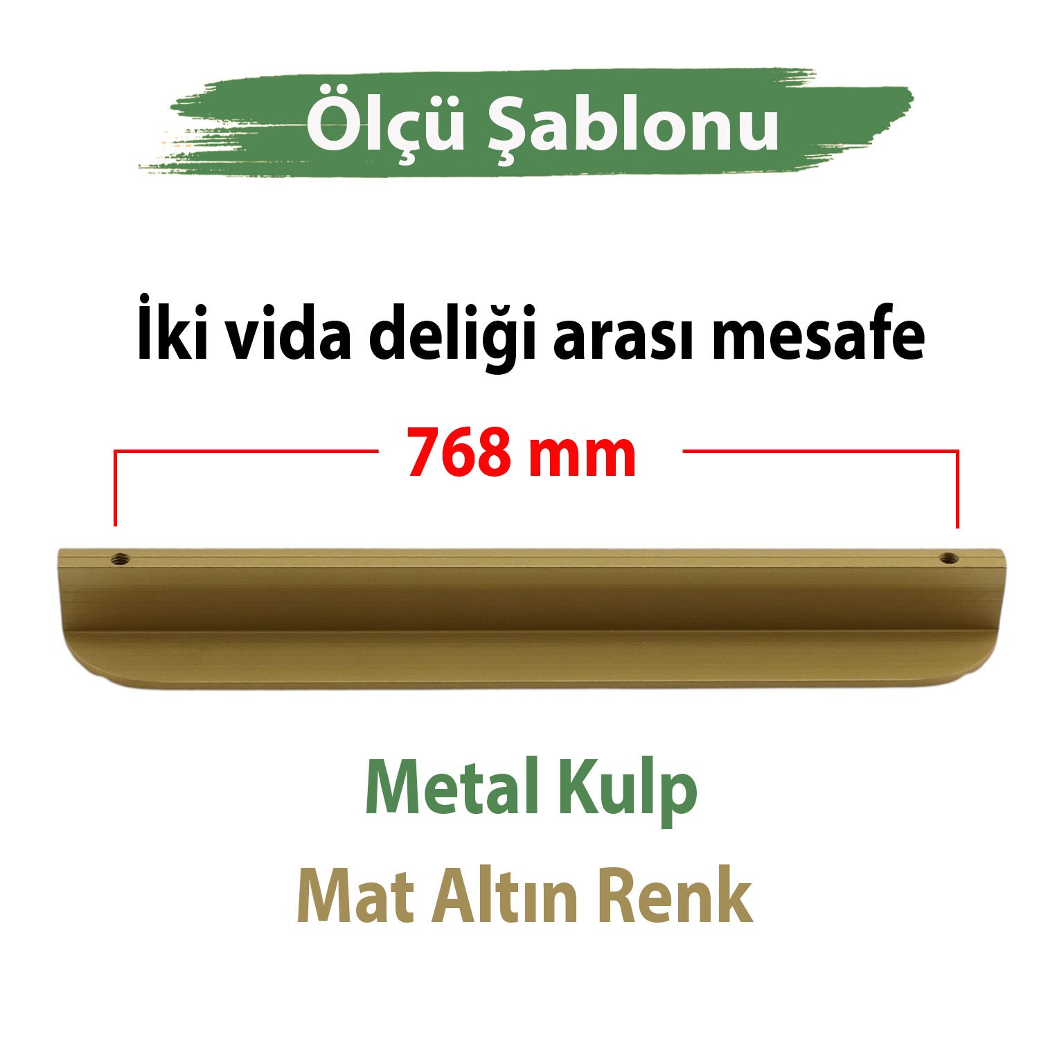 Teke Mat Altın Metal Kulp 768 mm 76,8 cm Mutfak Dolabı Kulbu Kulpu Mobilya Çekmece Dolap Kulpları