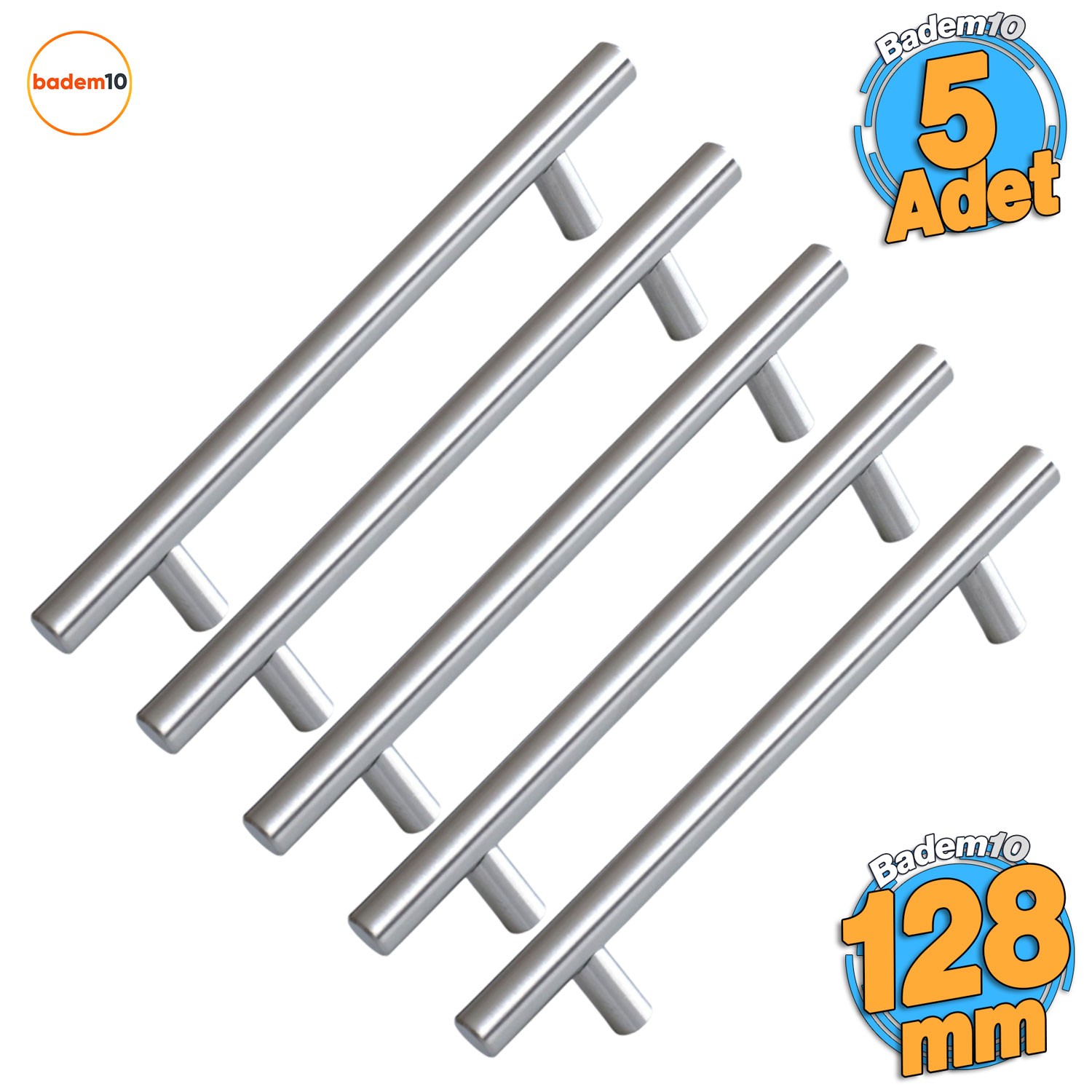 5 ADET RoseMary İnox Metal Kulp 128 mm ( 12.8 cm ) Mobilya Mutfak Çekmece Dolap Kapak Kulpu Kulbu