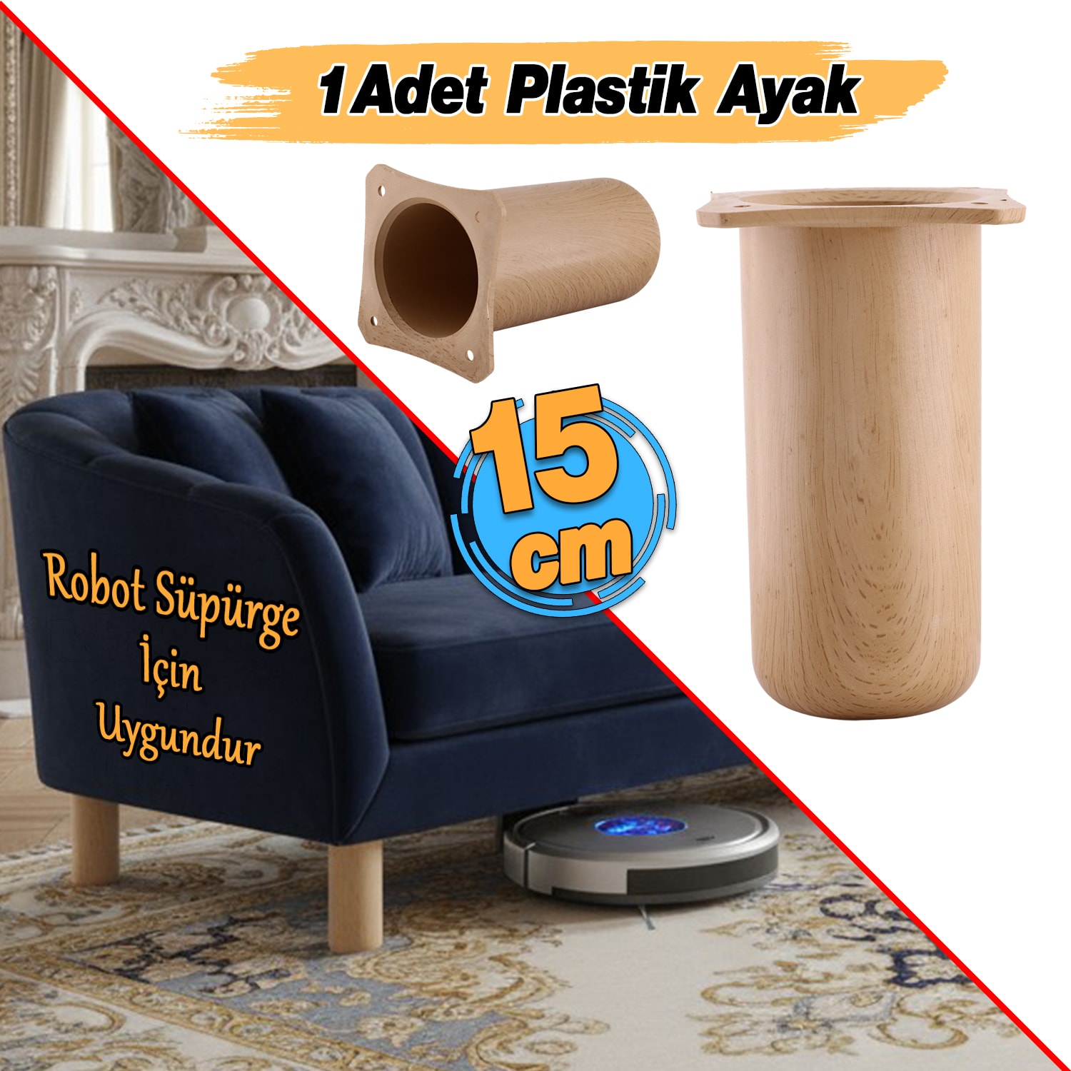 Plastik Liva Kayın Beji 15 cm Mobilya Kanepe Koltuk Yatak Baza Yükseltici Yükseltme Ayağı Ayakları