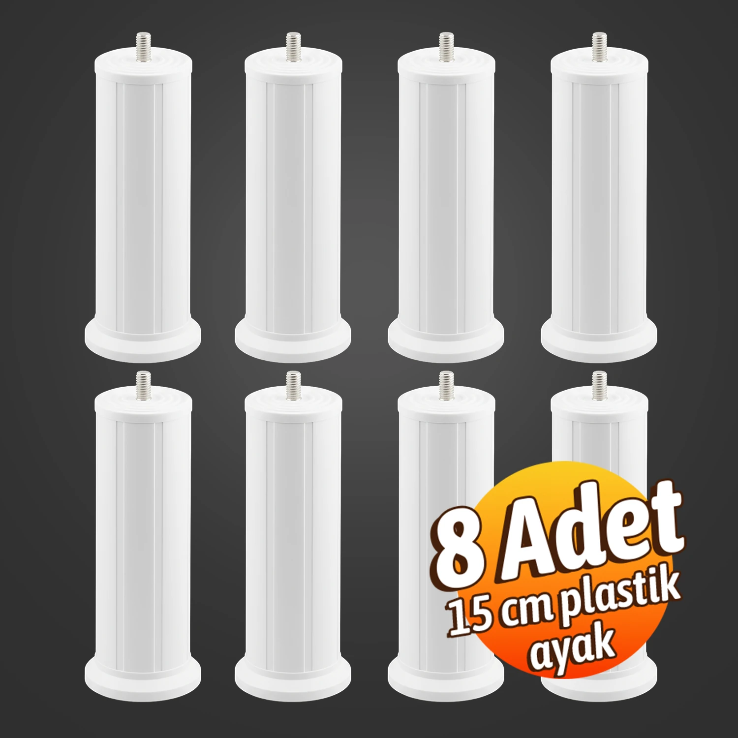 Keson 8 Adet 15 cm Beyaz Plastik Mobilya Baza Tv Ünitesi Yükseltme Ayağı Robot Süpürge Uyumlu