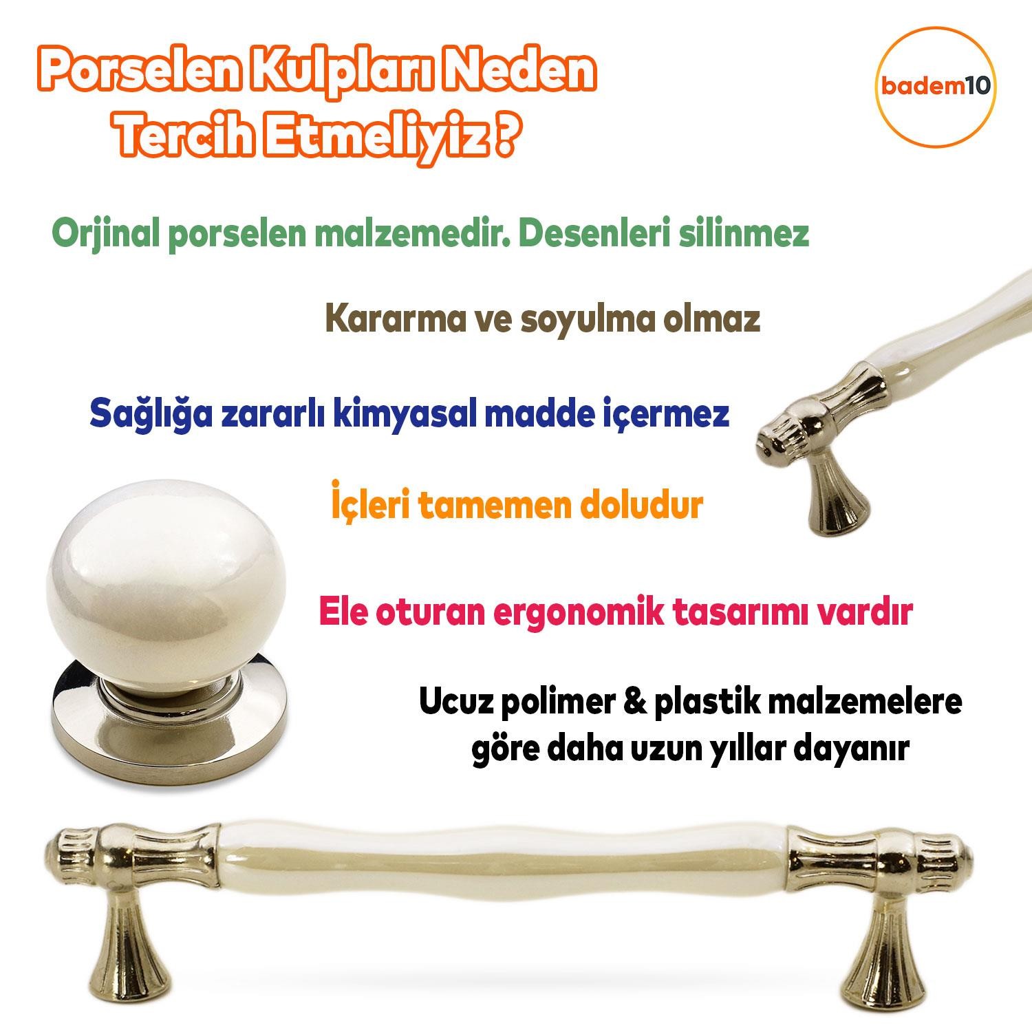 Beneth Lüks Porselen Mobilya Mutfak Çekmece Dolap Dolabı Kulpu Kulpları Kulbu 160 Mm Sedef Krom
