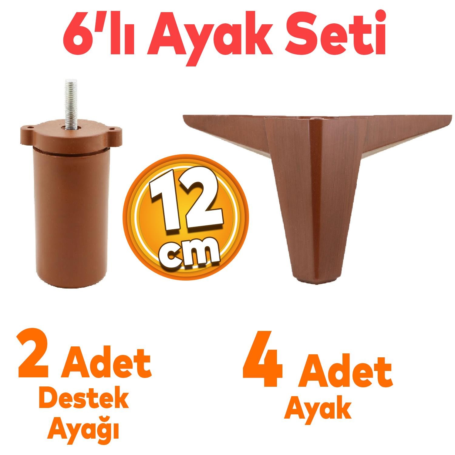 Sedir 6'lı Set Mobilya TV Ünitesi Çekyat Koltuk Kanepe Destek Baza 12 cm Kahverengi Kanat 17 Ayak