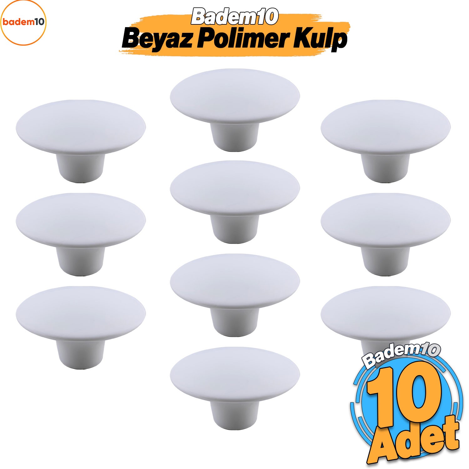 Bohem Beyaz Geniş Mantar Kulp Düğme 10 ADET Mobilya Dolabı Çekmece Mutfak Dolap Kulpu Kulbu Plastik