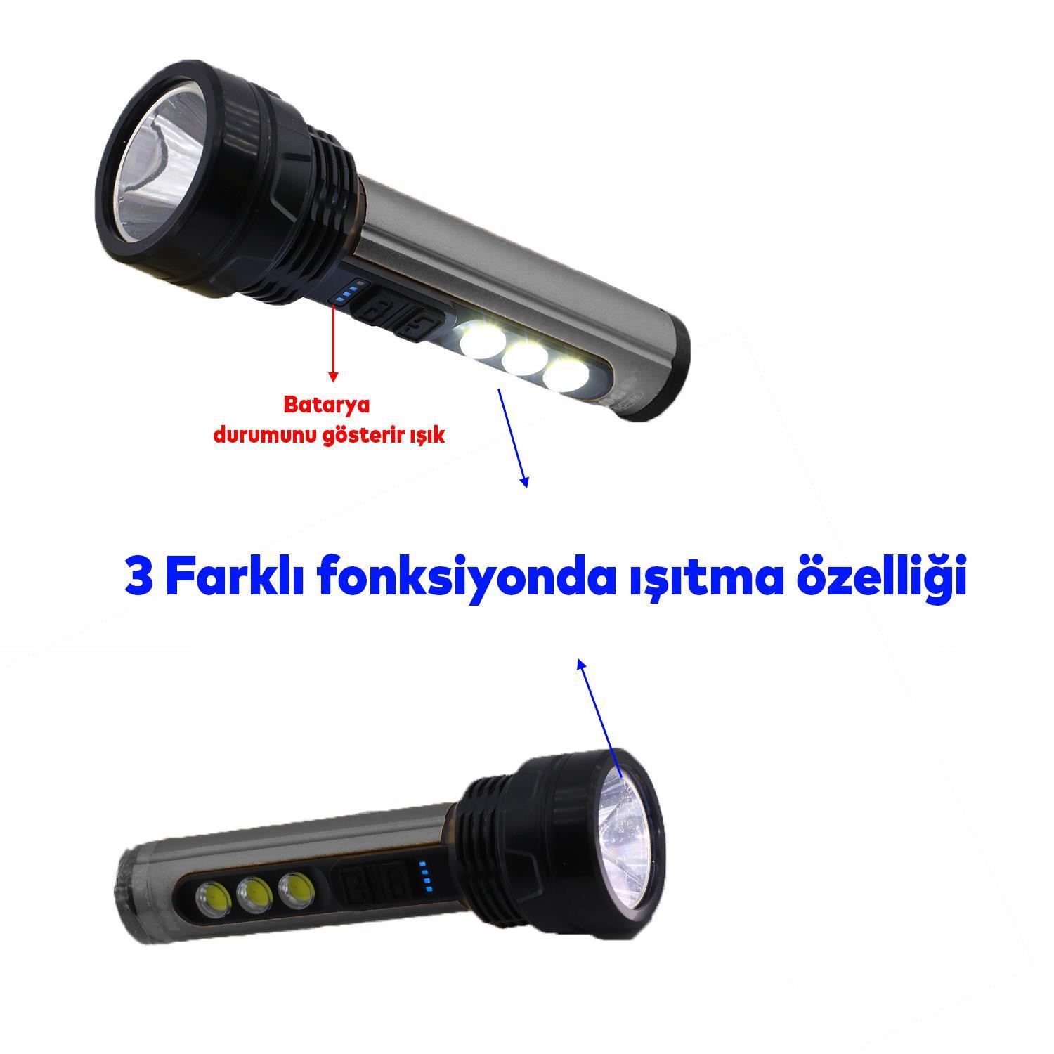 El Feneri Şarjlı Led Işıldak Kamp Lambası 1500 Mah Gece Aydınlatma 3 W 3 W Beyaz Işık