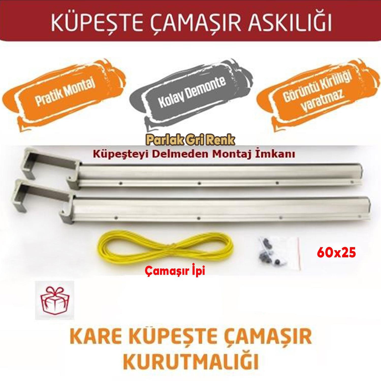 Balkon Çamaşır Kurutma Askısı Alüminyum Küpeşte Askılığı Kurutmalık Parlak Gri Kare 6x2.5 cm