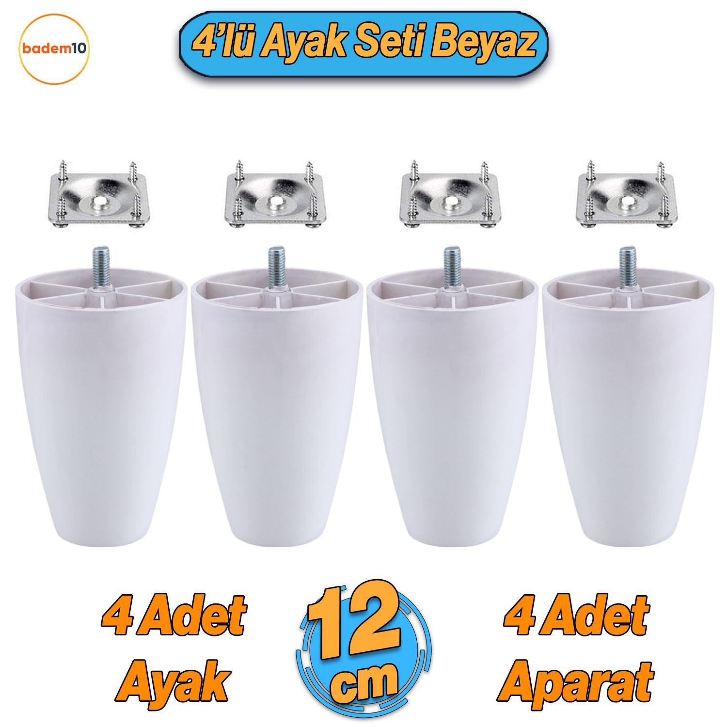 Oval 4 Adet Plastik Ayak 12 cm Beyaz Mobilya Sehpa Kanepe Koltuk Ayağı Baza Ayakları Aparat Dahil