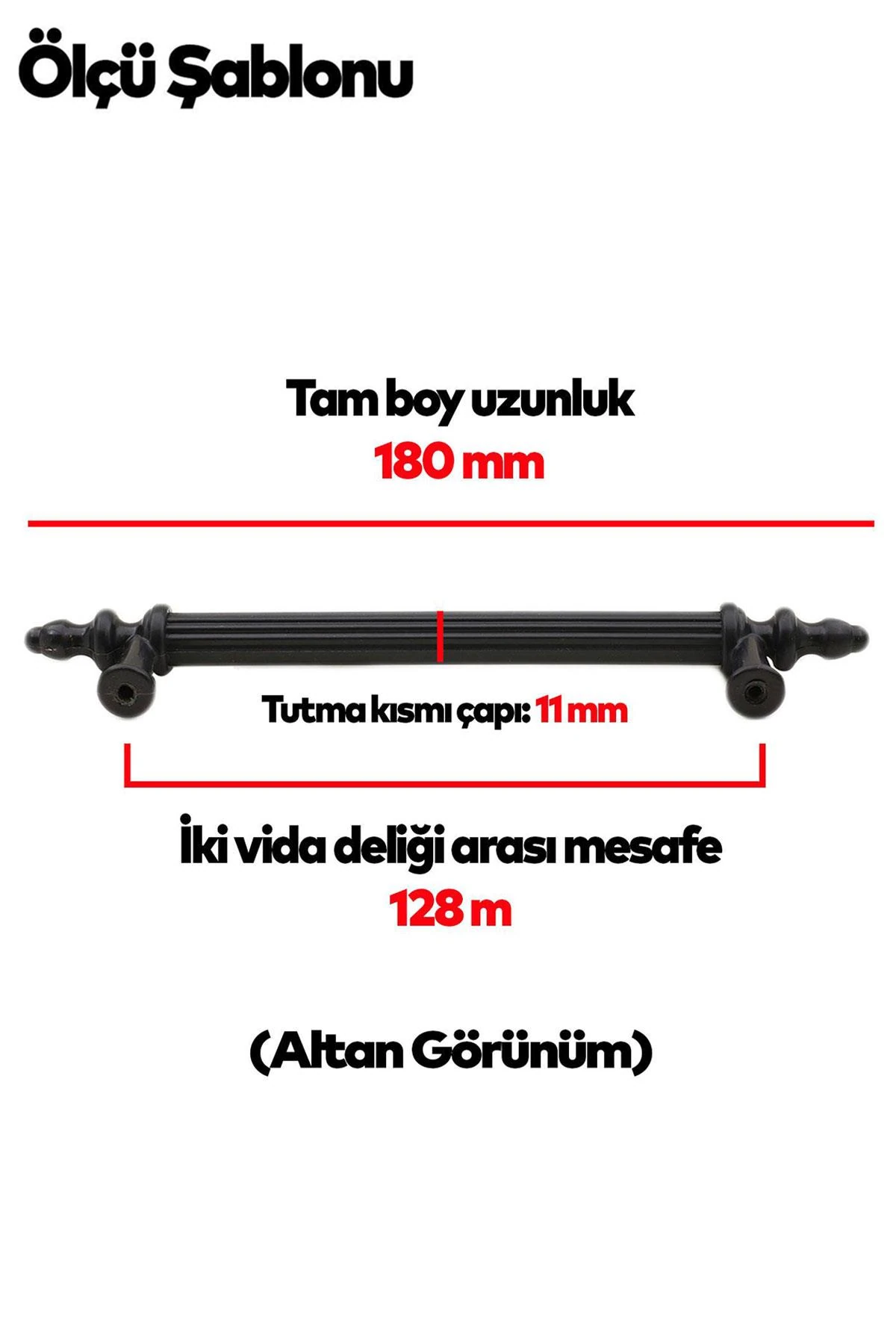 (SERT PLASTİK) 30 Adet Polavit 128 Mm Siyah Mobilya Mutfak Çekmece Dolabı Dolap Kulbu Kulpu Kulpları