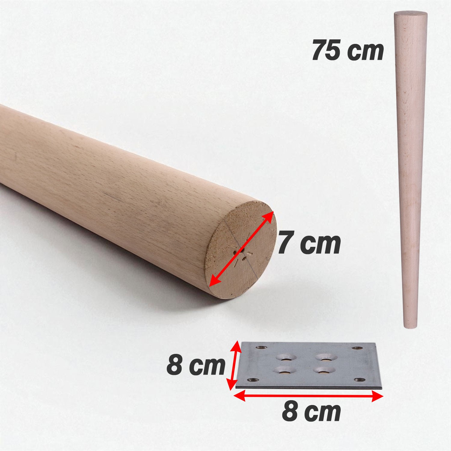 Bohem 75cm Masa Ayağı 4 ADET Ham Doğal Ahşap Boyasız Bağlantı Aparatlı Mobilya Kanepe Sehpa Ayakları