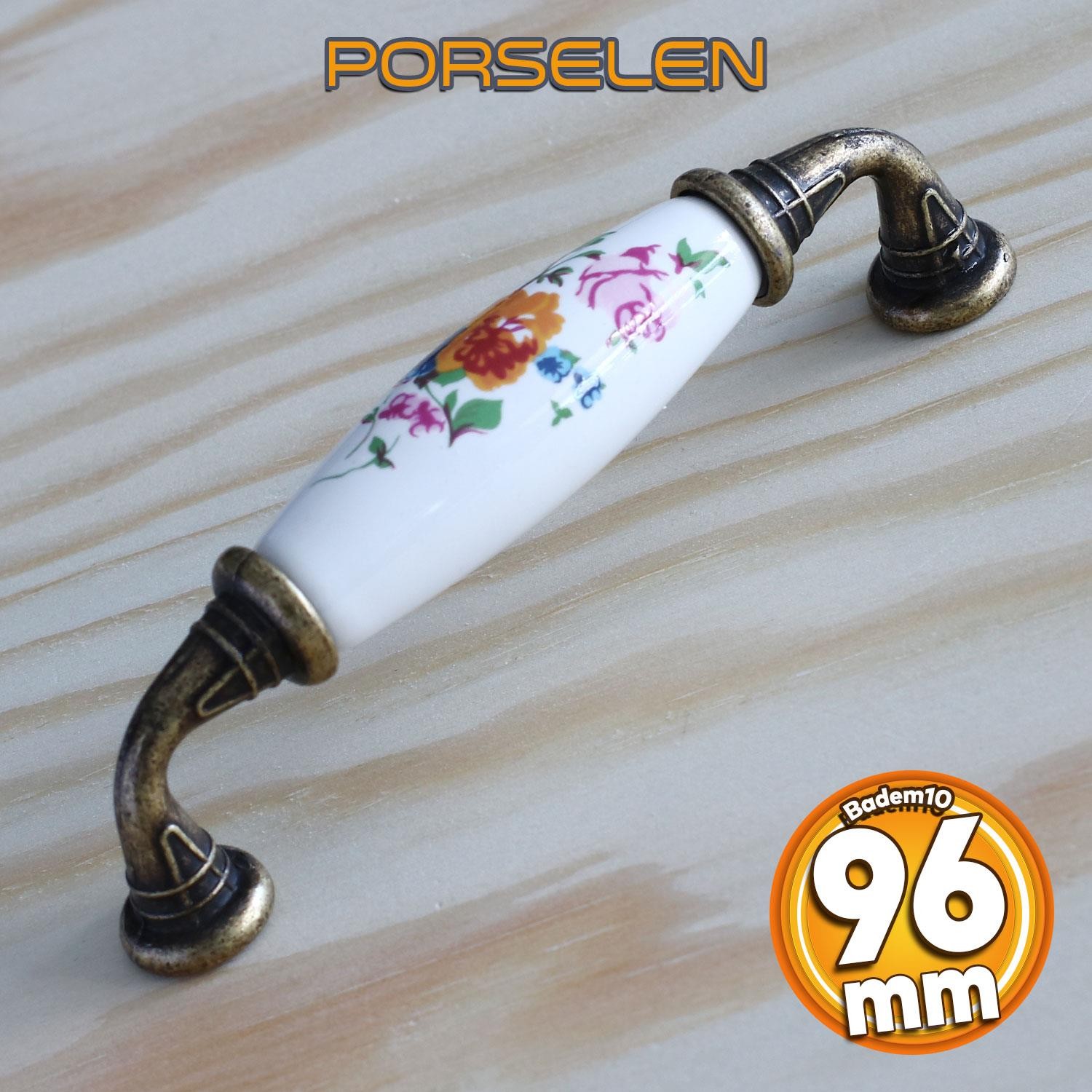 Gerçek Porselen Kulp Çiçek Desen Beyaz 96 mm Mobilya Mutfak Kulplar Dolabı Çekmece Dolap Kapak Kulpu
