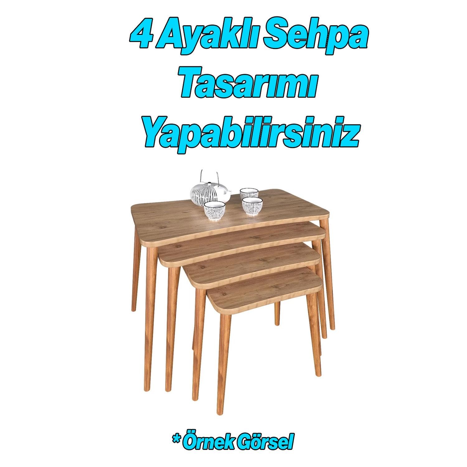 4'lü Ahşap Sehpa Ayak Takımı 50 cm Zigon Puf Tabure Ayağı Masa Ayakları Açılı Bağlantı Aparatı Dahil