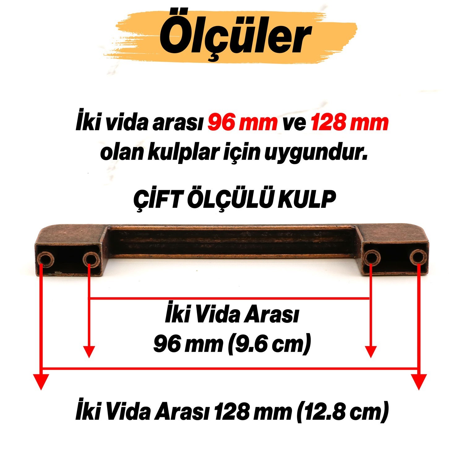 Radus Antik Bakır Metal Kulp 128 mm 12.8 cm Mobilya Çekmece Mutfak Dolabı Dolap Kulpları Kulbu Kulpu