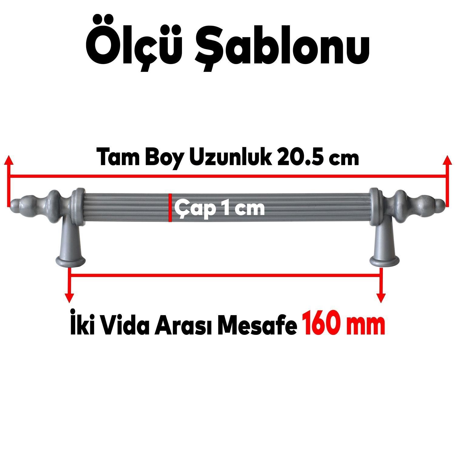 Polavit 160 Mm (SERT PLASTİK) Gri Mobilya Çekmece Mutfak Dolap Dolabı Kulpu Kulbu Kulpları (5 ADET)