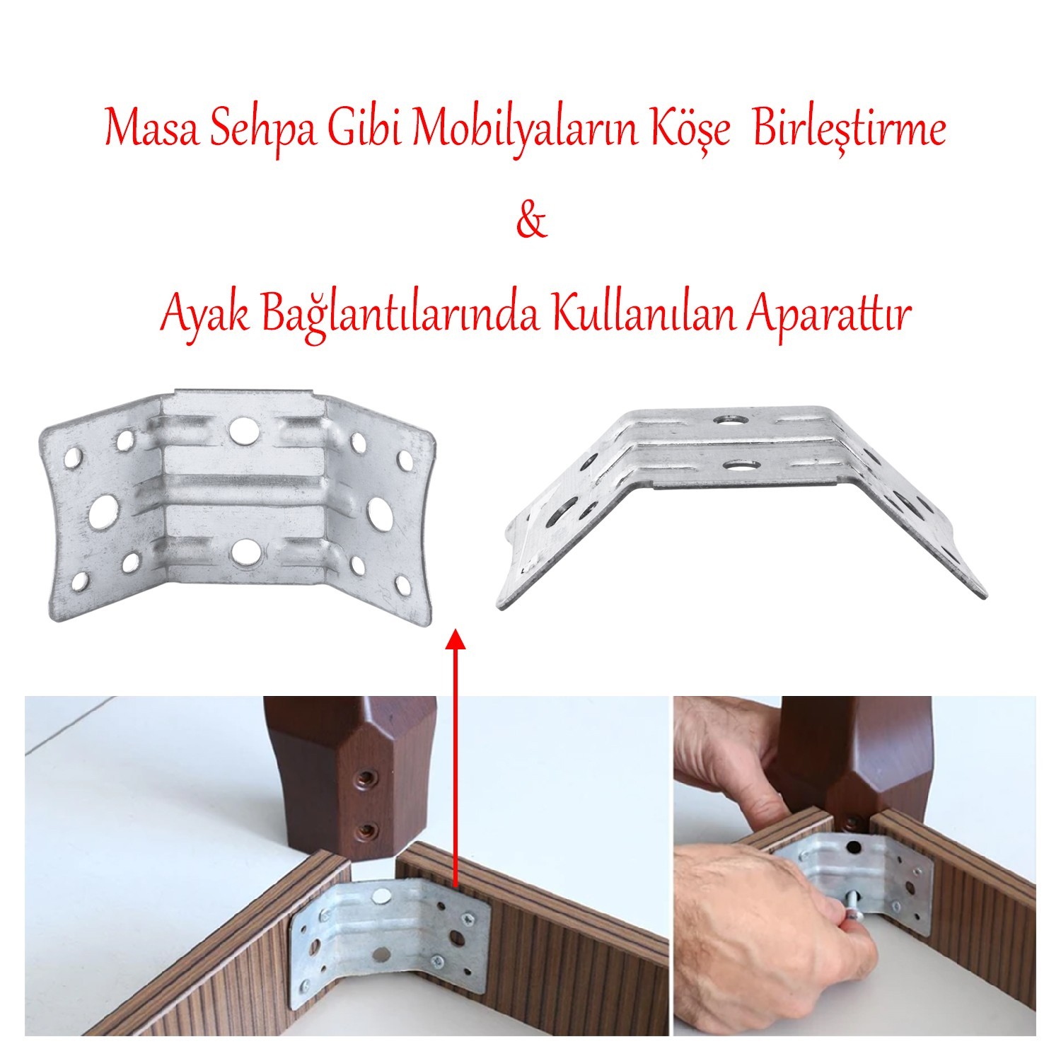 Açılı 135° Köşe Birleştirme Bağlantı Aparatı 4 Adet Mobilya Köşebent Sacı Gönye Metal 35x35x50 mm