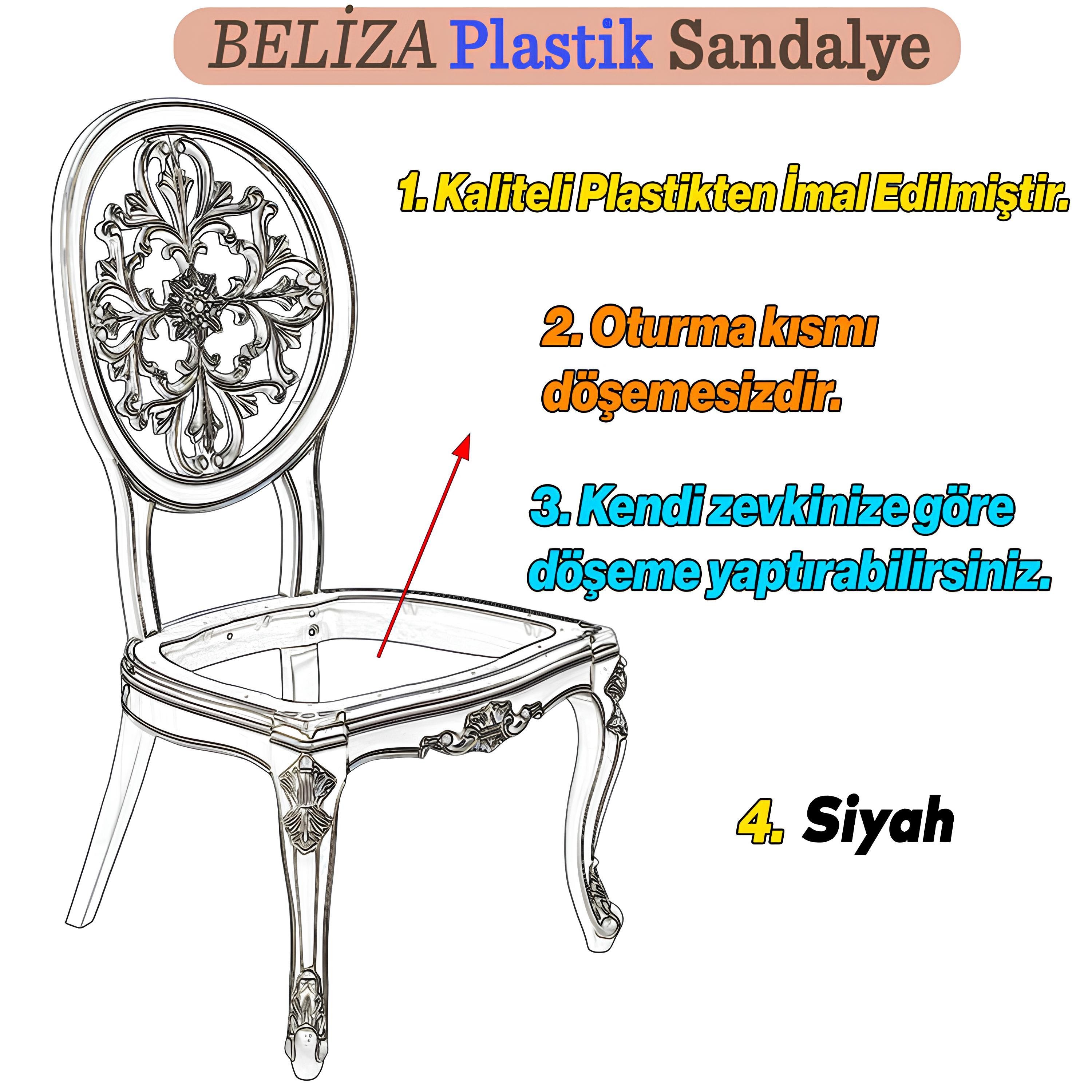 Beliza Sandalye Sert Plastik Siyah Koltuk Bahçe Balkon Mutfak Yemek Masası Sandalyesi