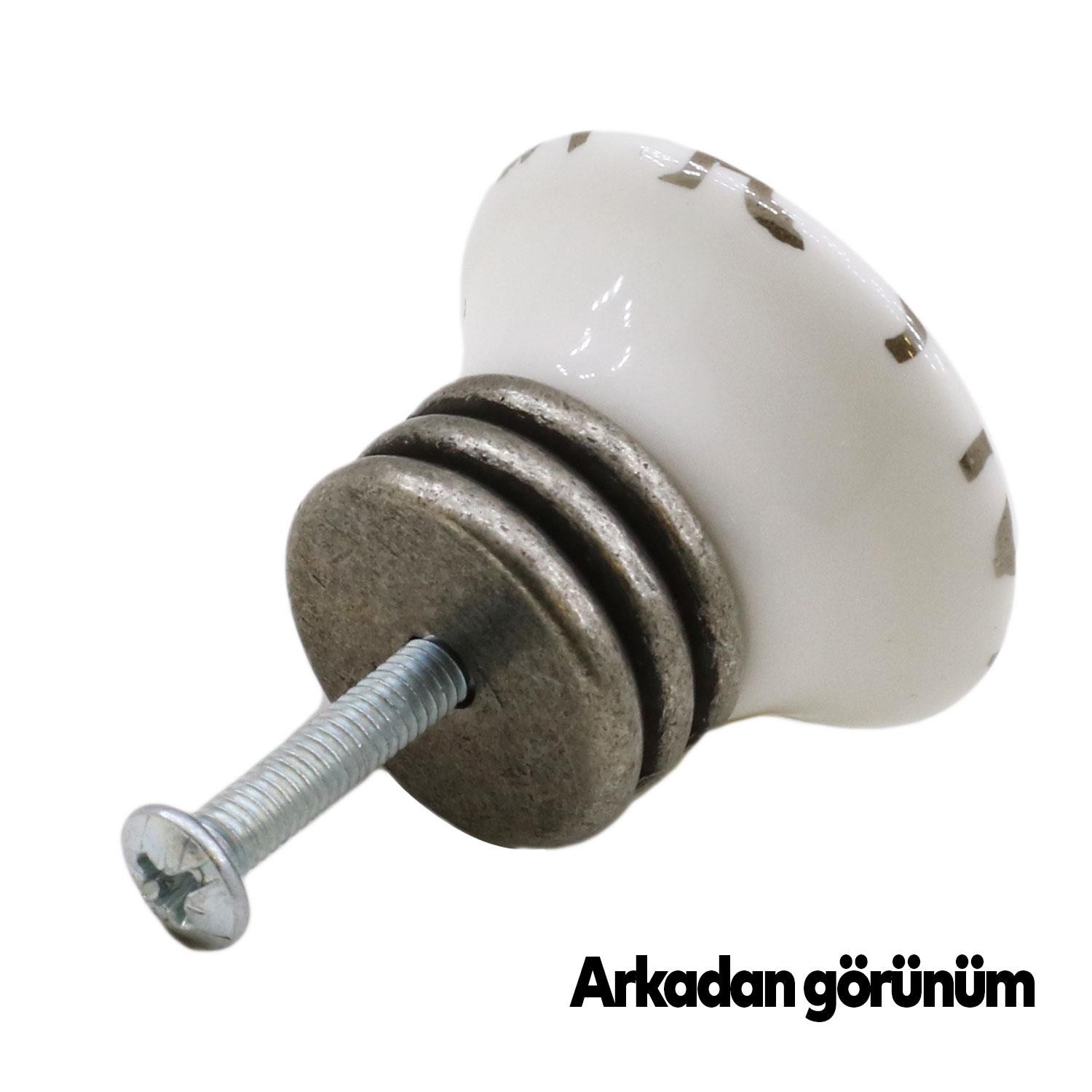 Peterna Lüks Porselen Düğme Beyaz Eskitme Antik Gümüş Mobilya Mutfak Dolap Kulpu Kulbu Kulpları