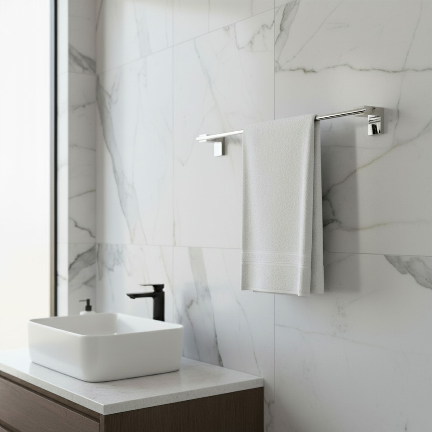 Krom Gümüş Metal Uzun Havluluk 49 cm Duvara Monte Vidalı Lüks Banyo Asma Askı Çubuk Tasarım
