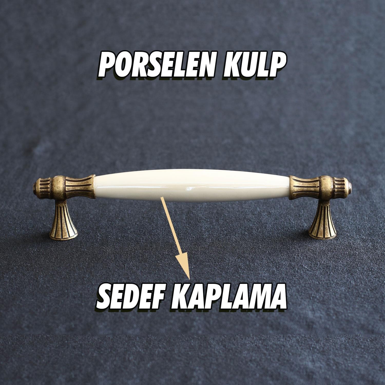 Gerçek Sedef Kaplı Antik Sarı 128 mm Mobilya Çekmece Dolap Mutfak Kulplar Kulp Dolabı Kulbu