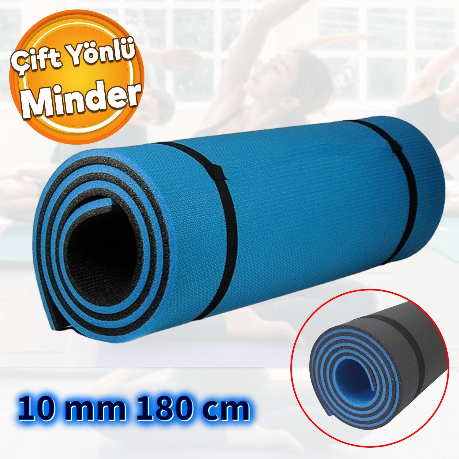 Plates Yoga Matı Pratik Minder Çift Yönlü Su Tutmaz Renkli 180x60 Spor Doğa Yürüyüşü Kamp Süngeri