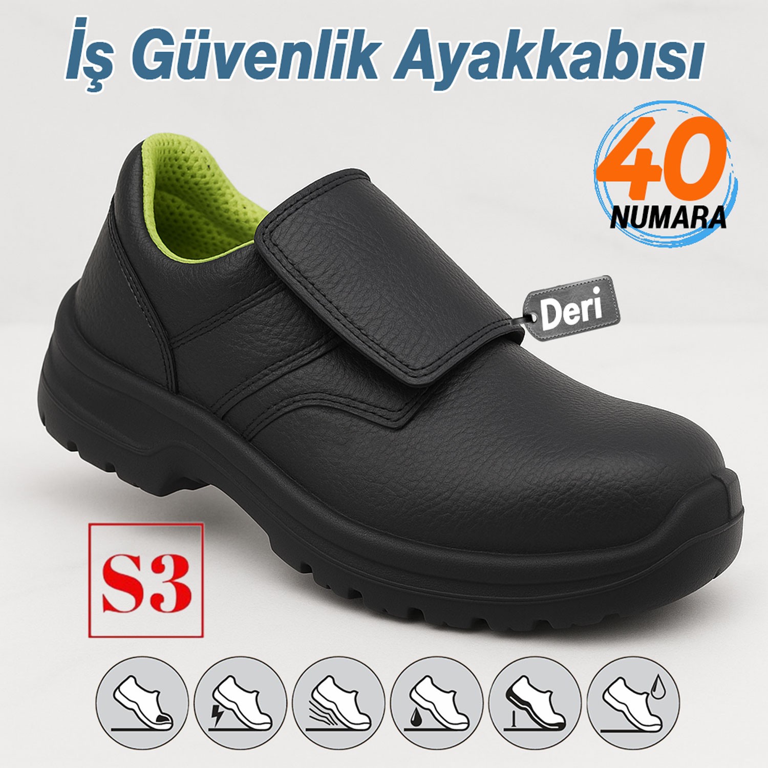 İş Ayakkabısı S3 Cırtlı 40 Numara Deri Çelik Burunlu Kaymaz Tabanlı Güvenlik Kaynak Ayakkabıları