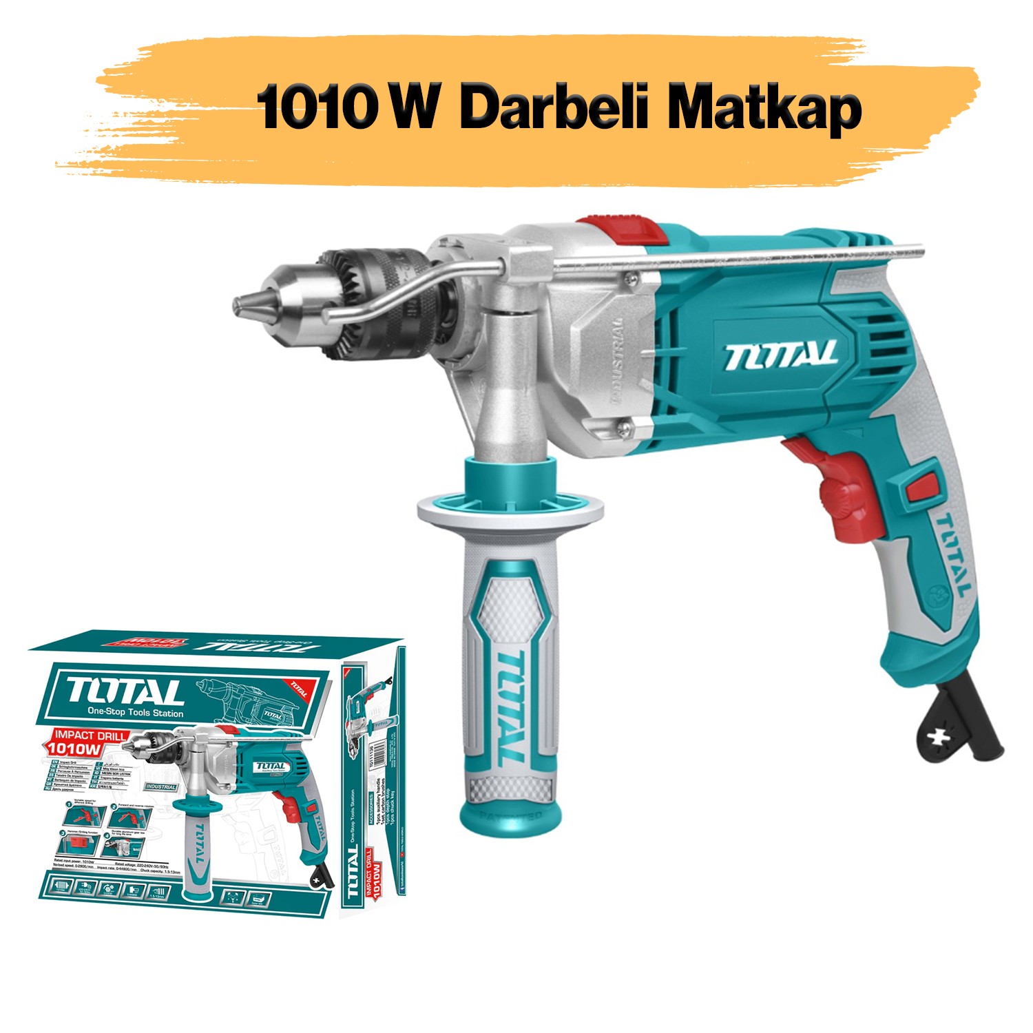 Total Darbeli Matkap 1010 W TG111136 Metal Beton Ahşap Kömürlü Delme Kırıcı Delici 
