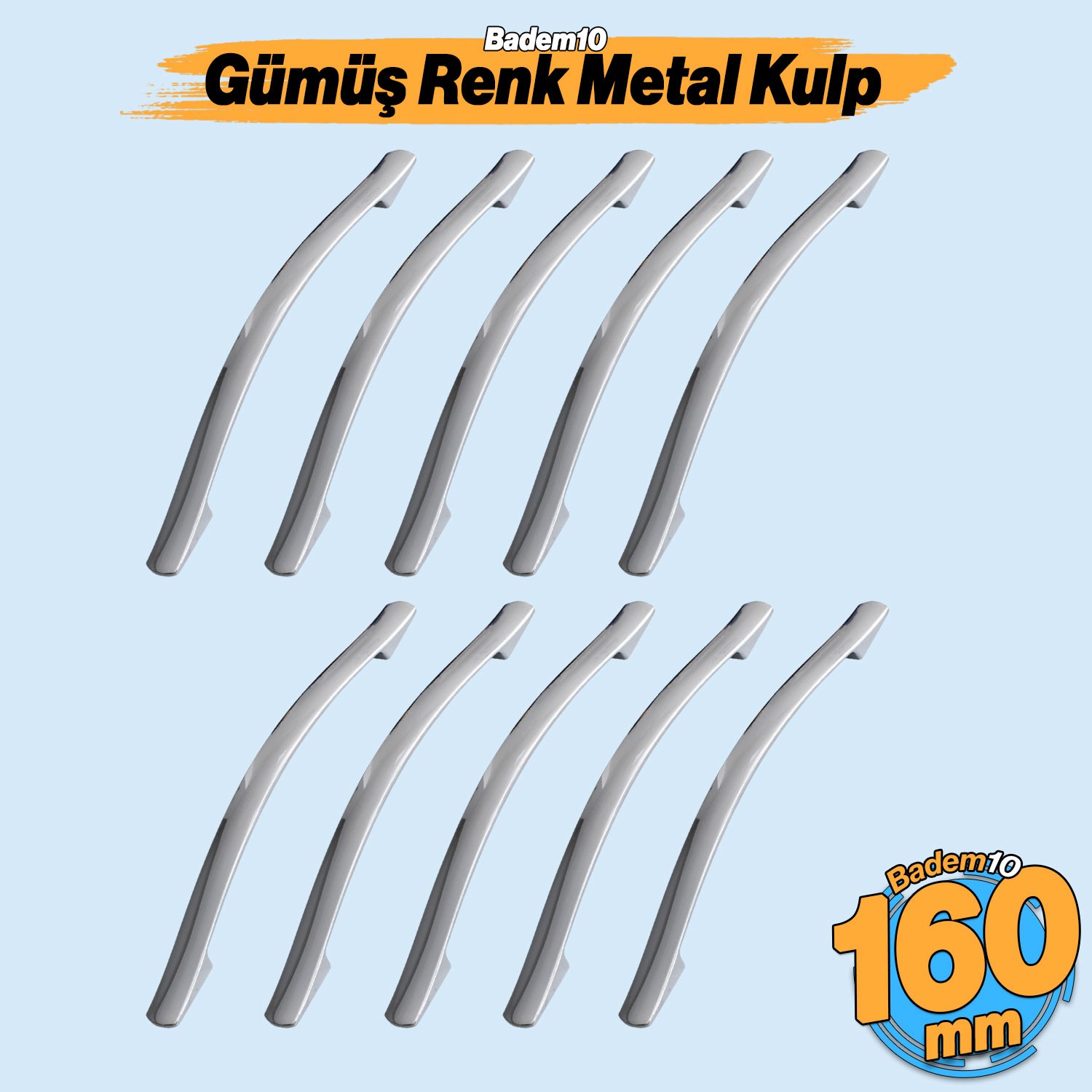 Elif Krom Metal 10 ADET Kulp 160 mm-16 cm Mobilya Çekmece Mutfak Dolap Kapak Kulpları Kulbu Kulpu