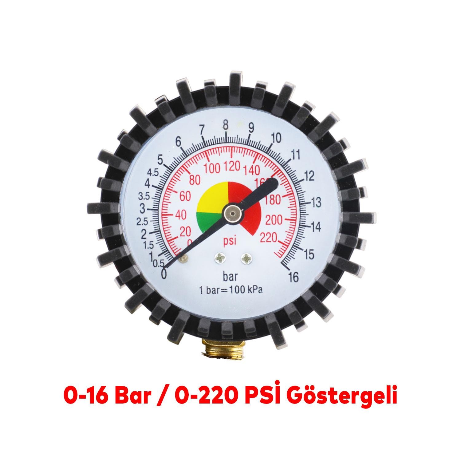 Teker Tekerlek Sibop Lastik Şişirme Tabancası Hava Ölçer Basınç Gösterge Bar Saatli 16 220 PSİ
