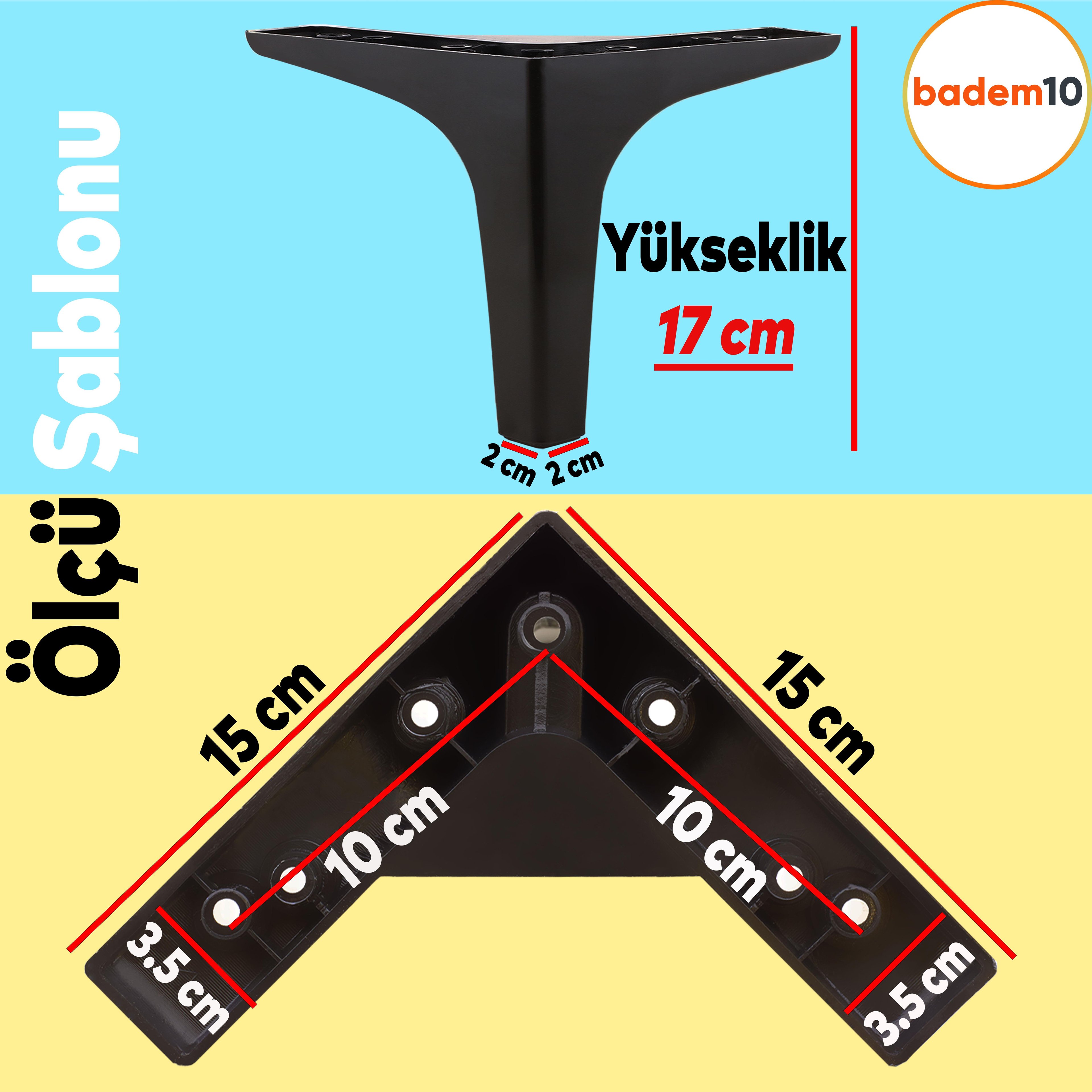Sedef Lüks Mobilya Kanepe Tv Ünitesi Konsol Koltuk Ayağı 17 Cm Siyah Baza Ayakları