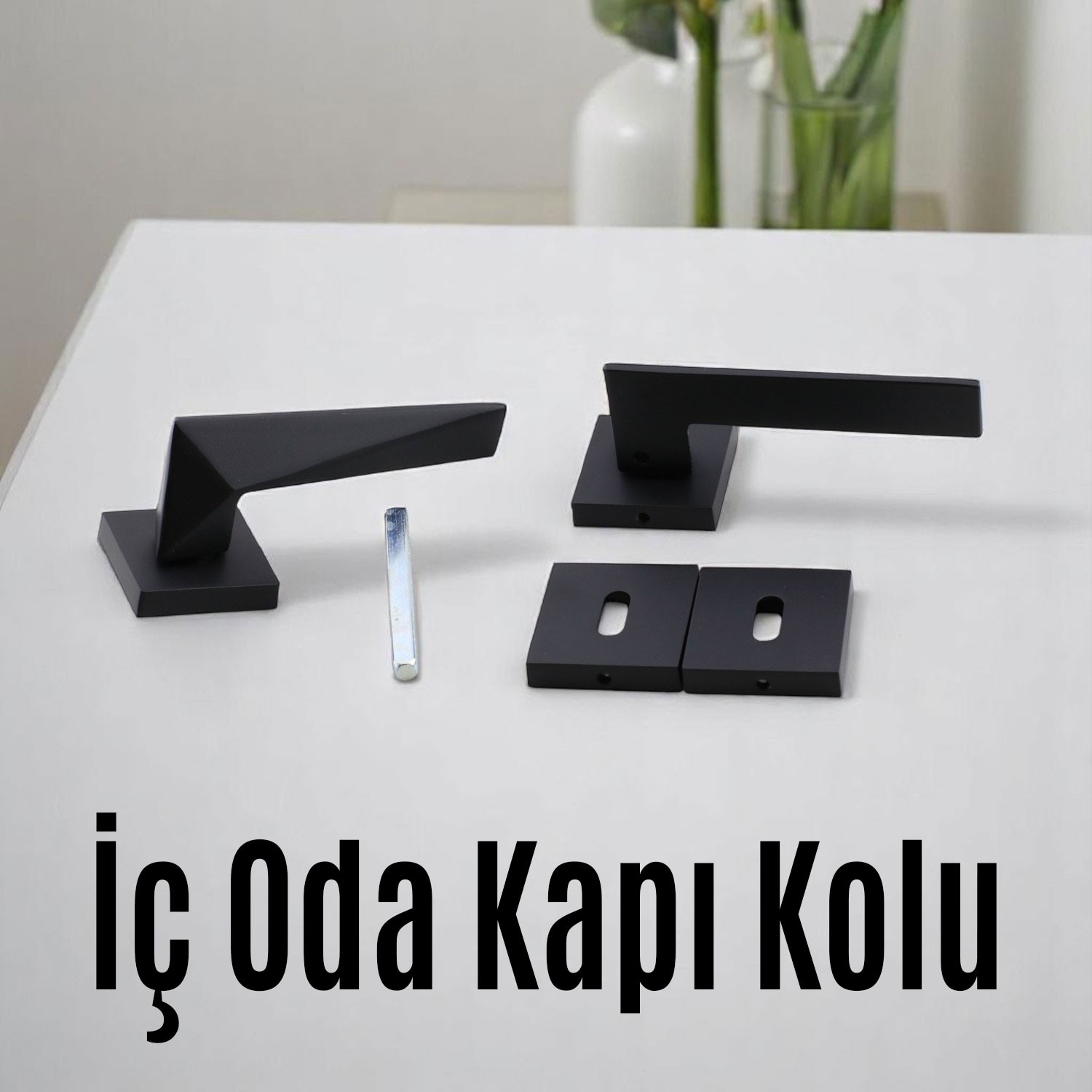 Yıldız Oda Kapı Kolu Siyah Kare Rozetli Sağa Sola Uygun İç Ev Kapısı Kolları Kilitlenebilir 1 Takım
