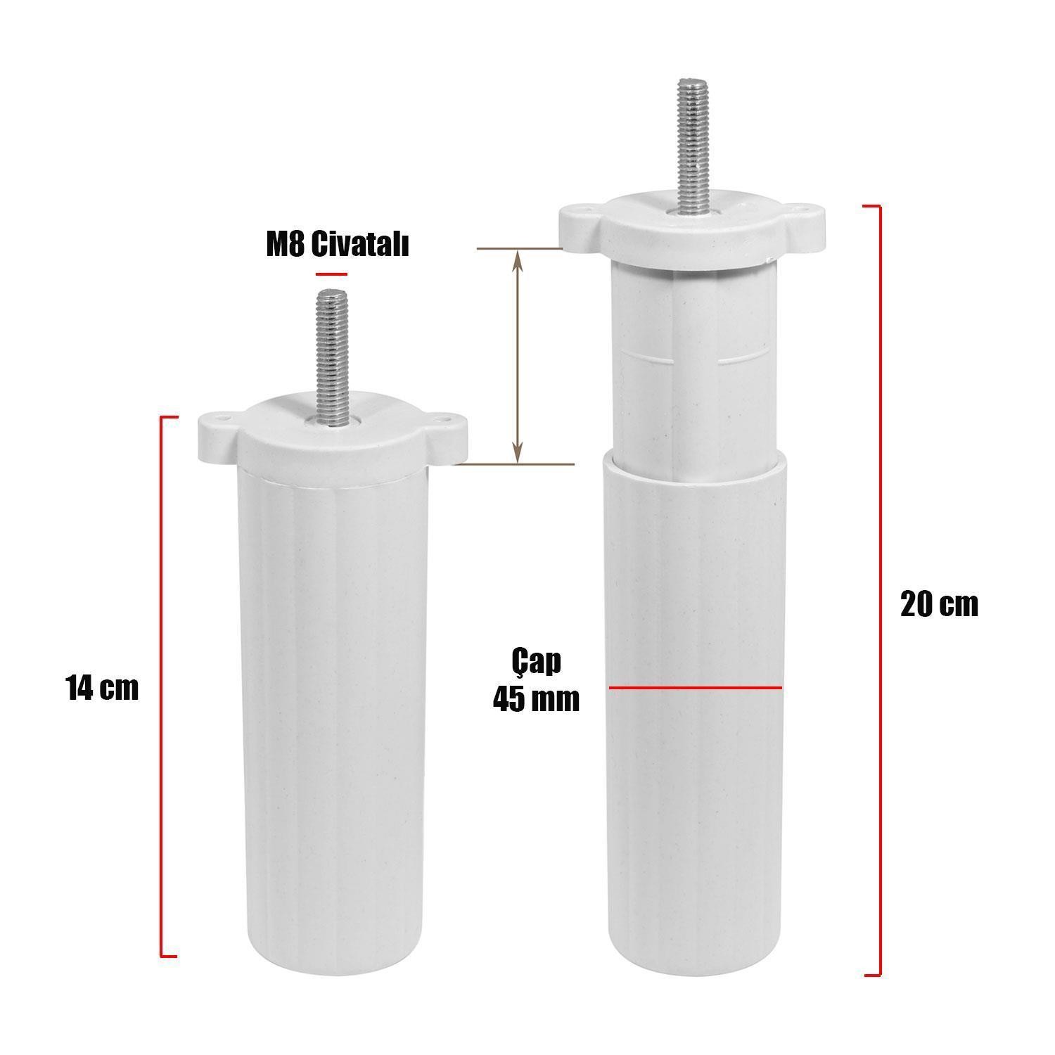 İron 6'lı Set Mobilya TV Ünitesi Çekyat Koltuk Kanepe Destek Ayağı 15 cm Beyaz Ayak M8 Civatalı
