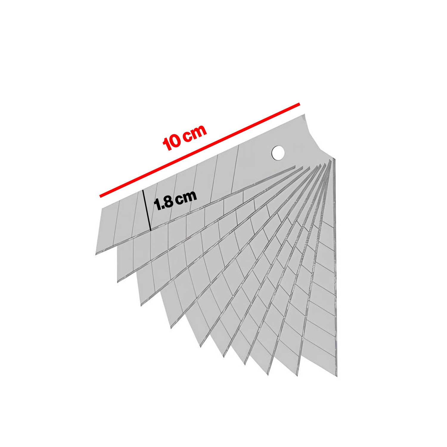 Maket Bıçağı Yedeği 10'lu Paket Ucu Kalınlık 0.50 mm En: 1.8 cm Uzunluk: 10 cm Kırılabilir Yedek Uç