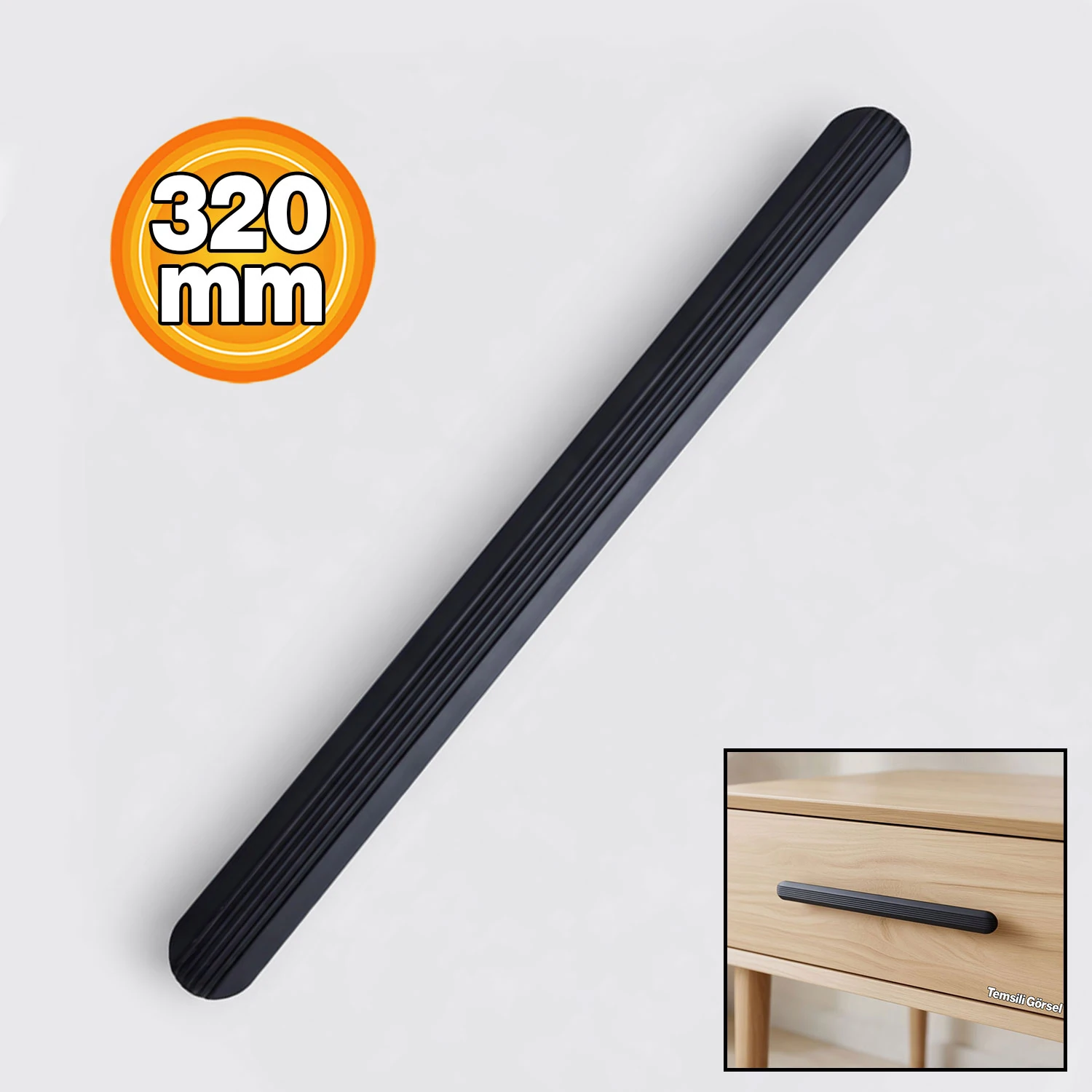 Toros Çizgili 320 mm Mat Siyah Çekmece Dolap Kulp Metal Modern