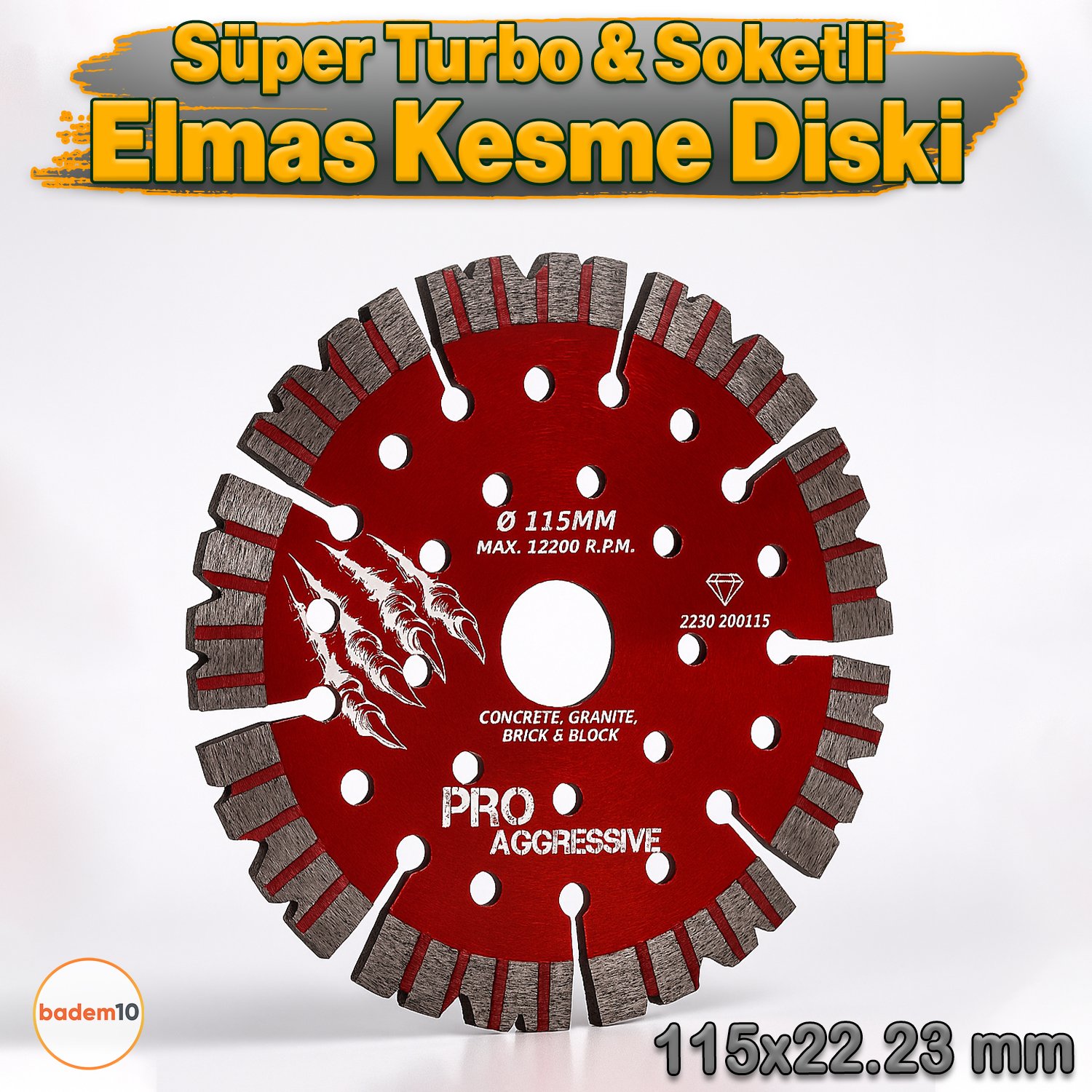 115x22.23 mm Turbo Segment Elmas Kesme Diski Avuç Taşlama Seramik Beton Granit Tuğla Blok İçin Uygun