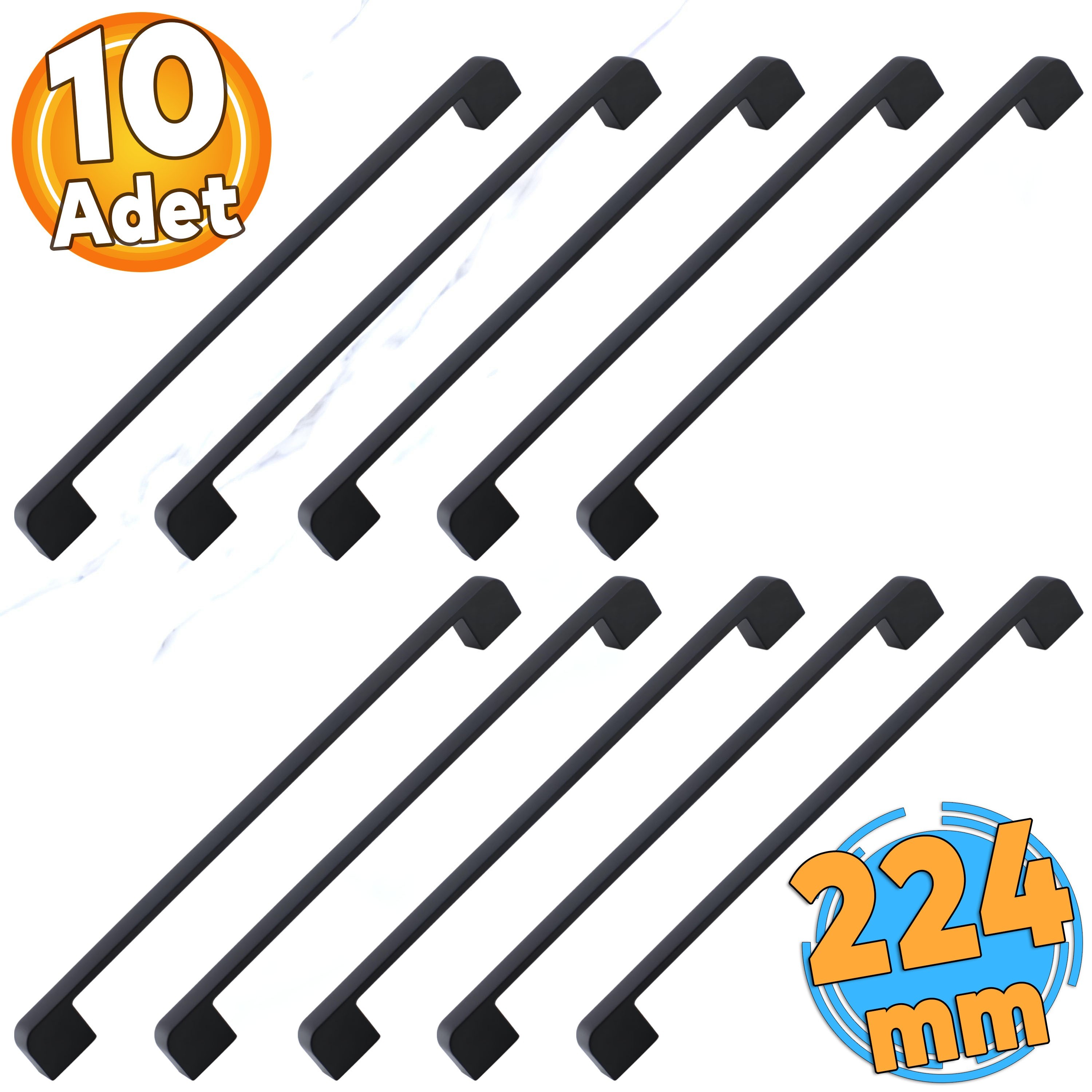 10 Adet Radus 224 mm - 22.4 cm Siyah Metal Mobilya Çekmece Mutfak Dolabı Dolap Kulpları Kulbu Kulpu