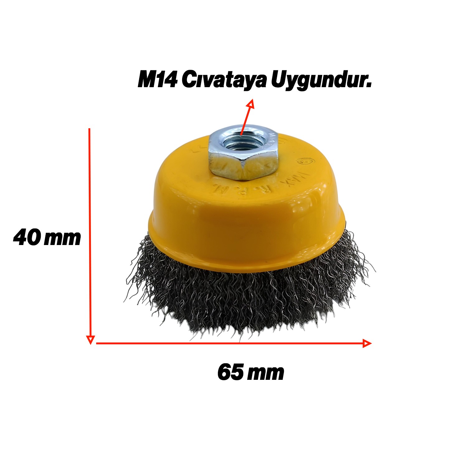 Saçaklı Çanak Fırça 65 mm Pas Kir Toz Temizleme Metal Temizlik Fırçası