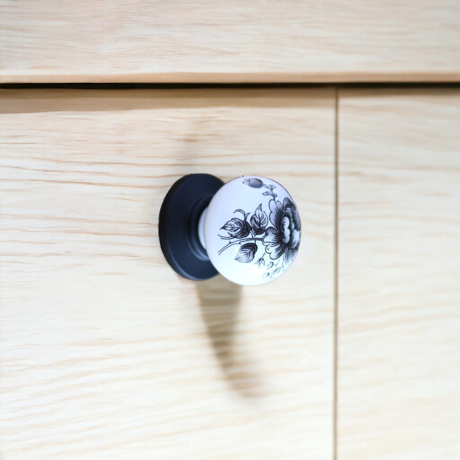 Gül Gerçek Porselen Düğme Kulplar Mobilya Mutfak Dolabı Çekmece Dolap Kapak Kulpu Kulbu Siyah