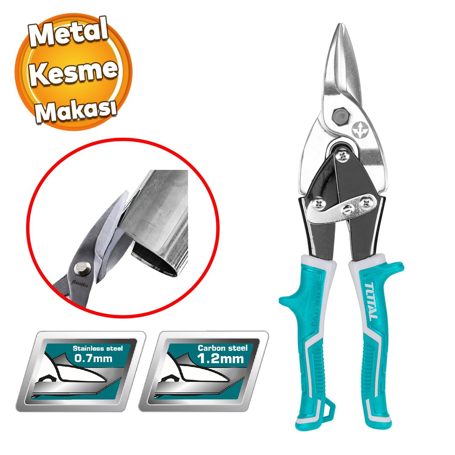 Tenekeci Metal Alüminyum İnce Metal Sac Kesme Makası İzole Saplı Karton Deri Bakır Kesim 25 cm