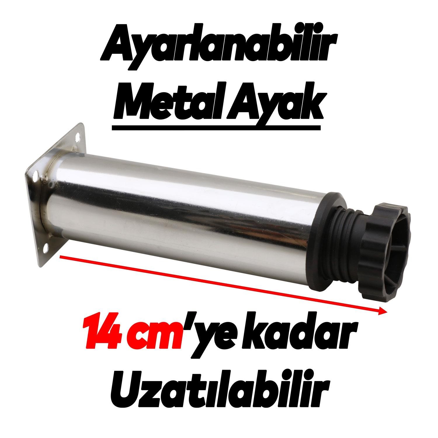 Akça Ayarlanabilir Mobilya Kanepe Koltuk Baza Yükseltme Yükseltici Ayağı Metal Ayakları 12 Cm Krom