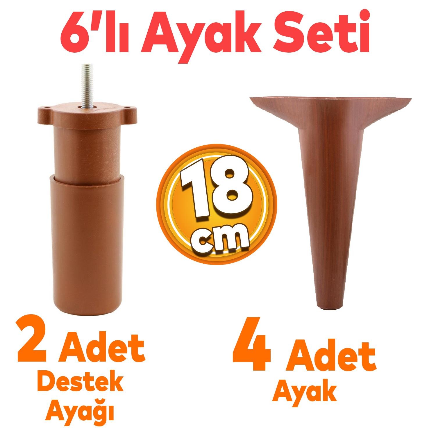 Aspen 6'lı Set Mobilya TV Ünitesi Çekyat Koltuk Kanepe Destek Ayağı 18 cm Ahşap Desenli Baza Ayak