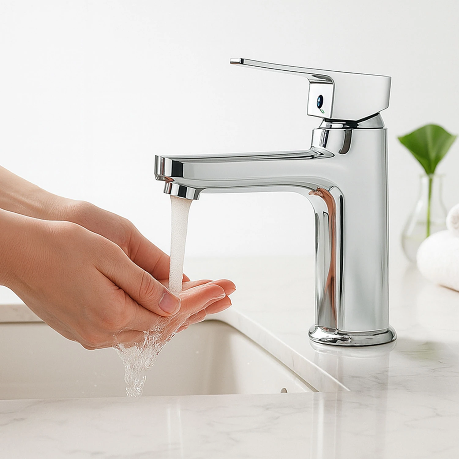 Krom Lavabo Bataryası Paslanmaz Gövde Tek Kollu Sıcak Soğuk Su Ayarlı Şık Modern Musluk