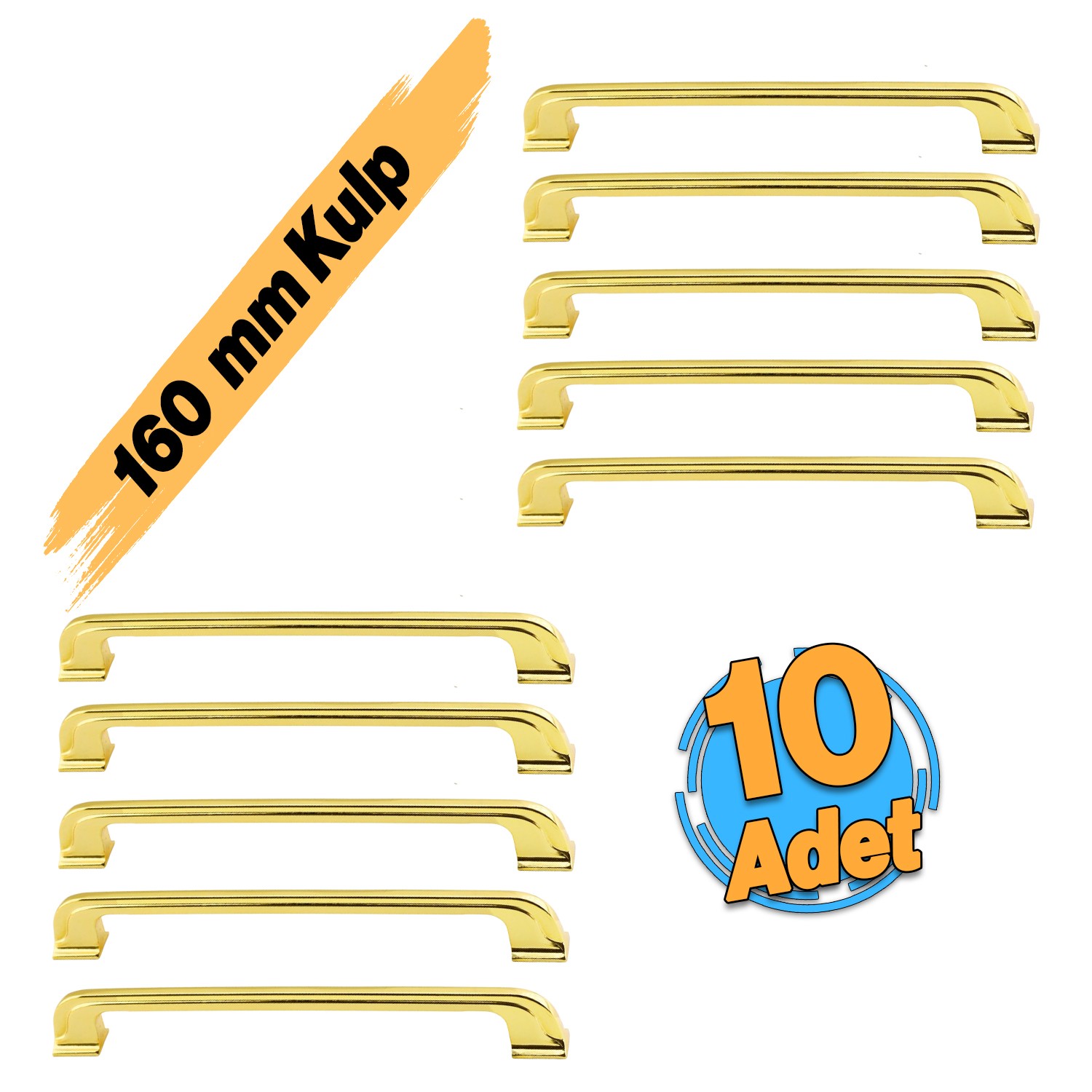 Mobilya Kulbu (10 Adet) Mutfak Dolabı Çekmece Dolap Kapak Kulpu Düz 160 Mm Gold Altın Metal Kulpları