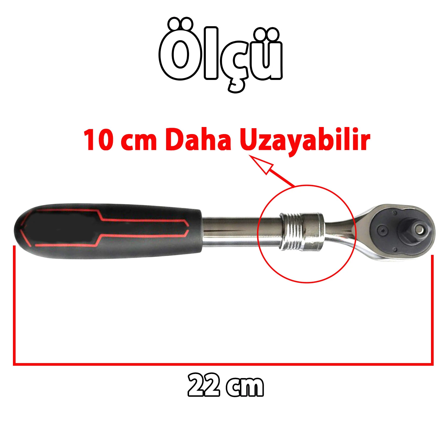 Uzatmalı Cırcır Kolu 72 Diş 3/8" Profesyonel Lokma Kol Uzatma Mekanizmalı Dayanıklı El Aleti
