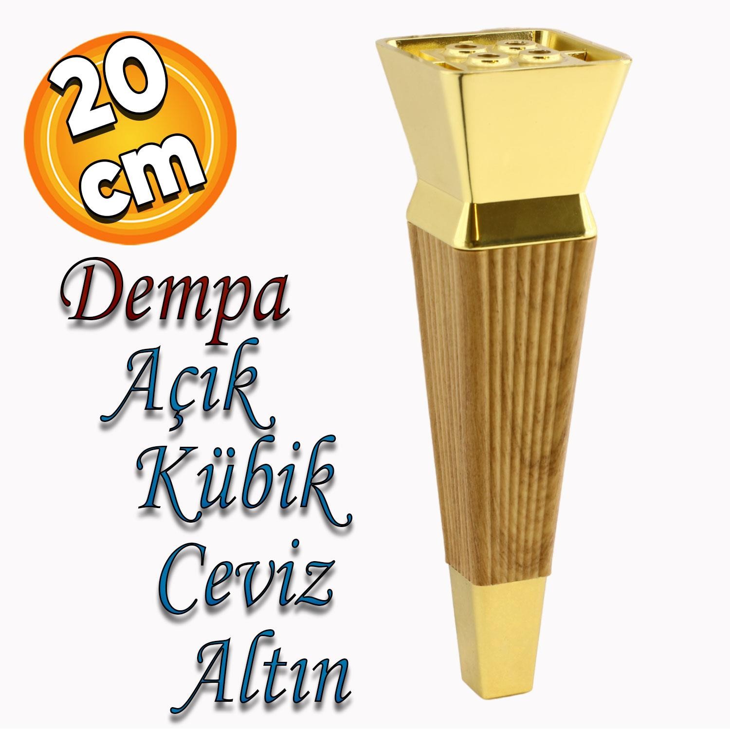 Dempa Lüks Mobilya Kanepe Sehpa TV Ünitesi Koltuk Ayağı Baza Ayakları Açık Kübik Ceviz Altın 20 cm