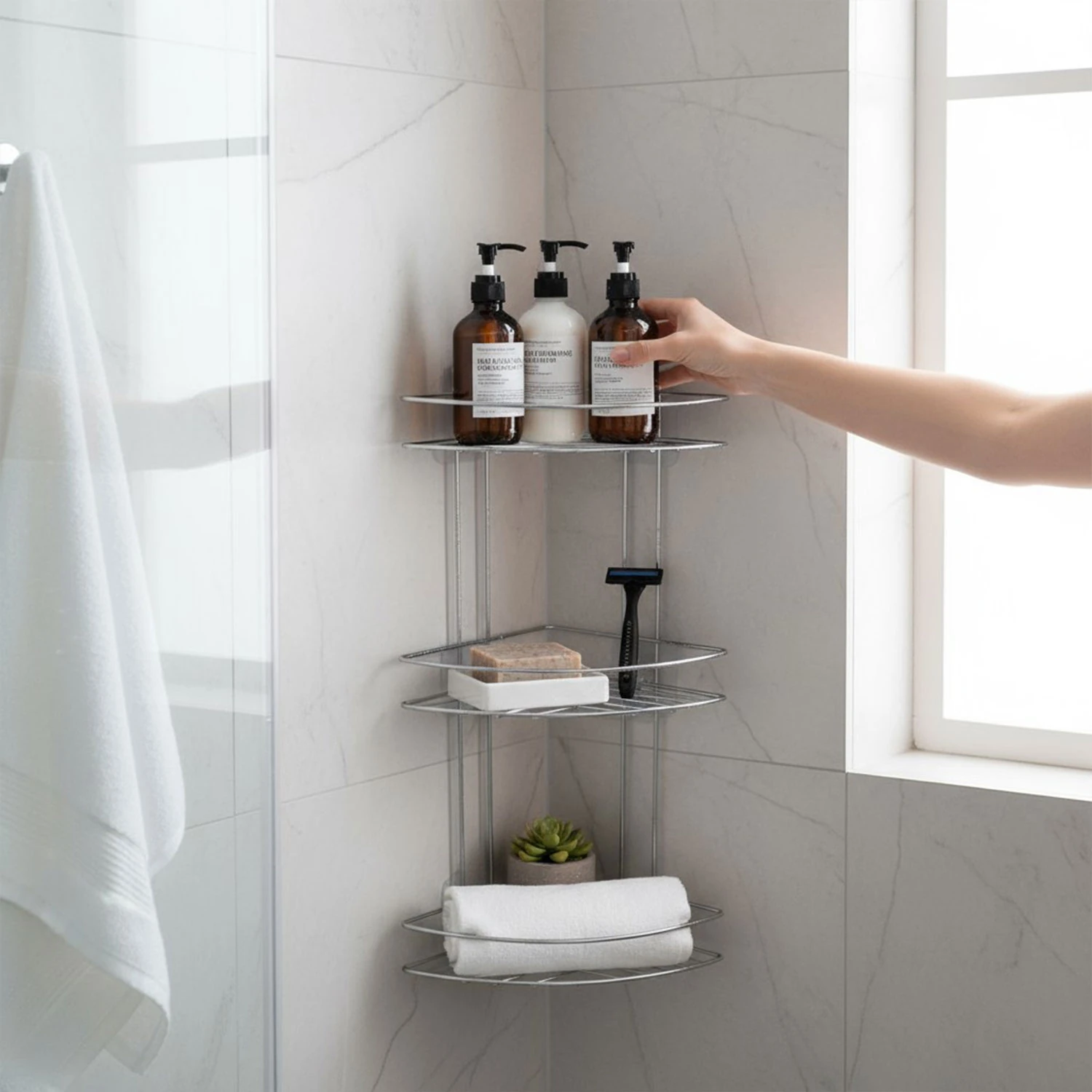 Banyo Duş Köşe Rafı Üç Katlı Krom Şampuanlık Paslanmaz Metal Duvar Tipi Düzenleyici Organizer