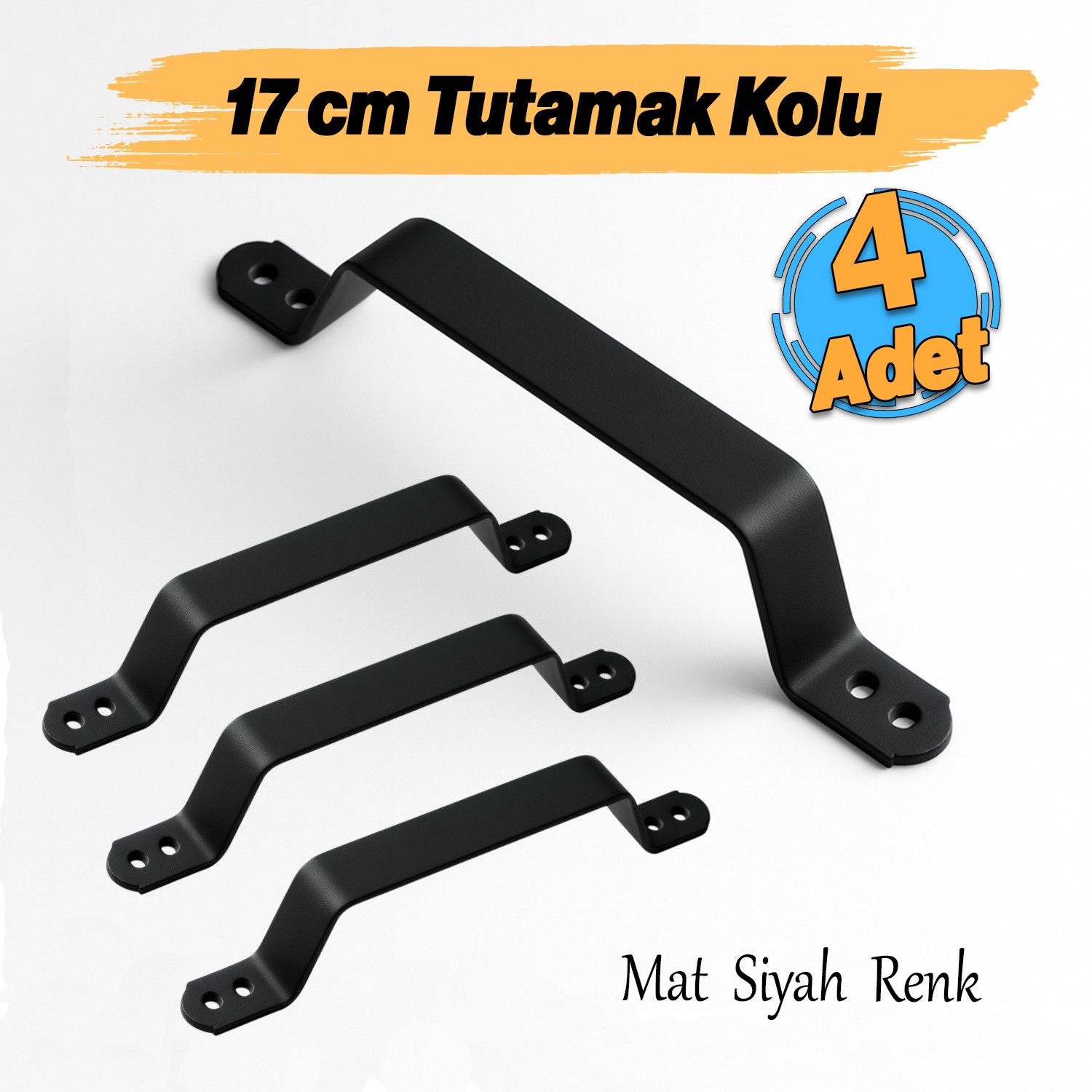 Mat Siyah Renk Metal El Tutamagı (4 Adet) Çekme Kolu Kapı Tutma Kulbu 17 cm Kulp Kapı Tutamağı Kulbu