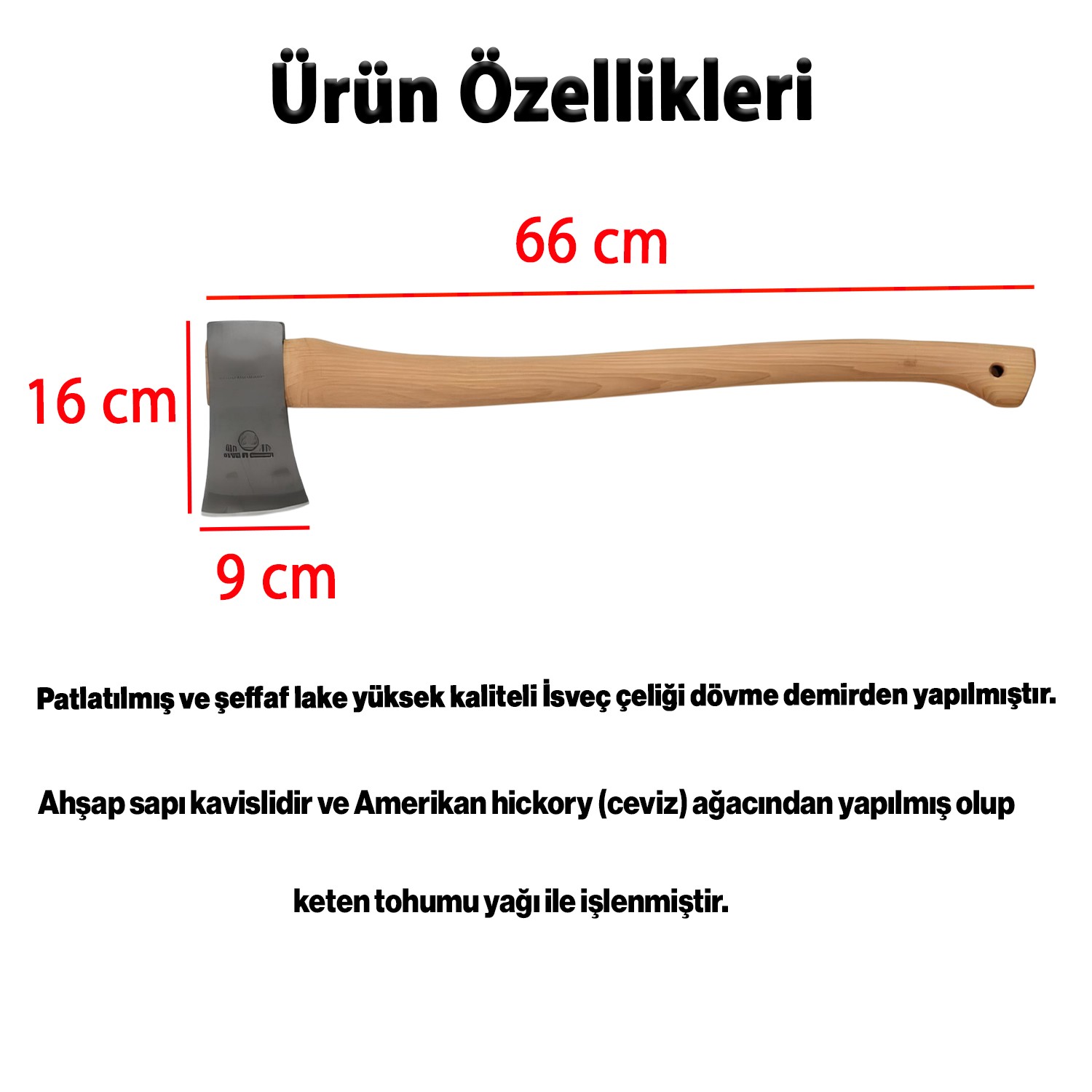 900 Gram 65 Cm El Yapımı İthal İsveç Karbon Çelik Yarma Odun Kesme Balta Ergonomik Sap Kamp Bahçe Av