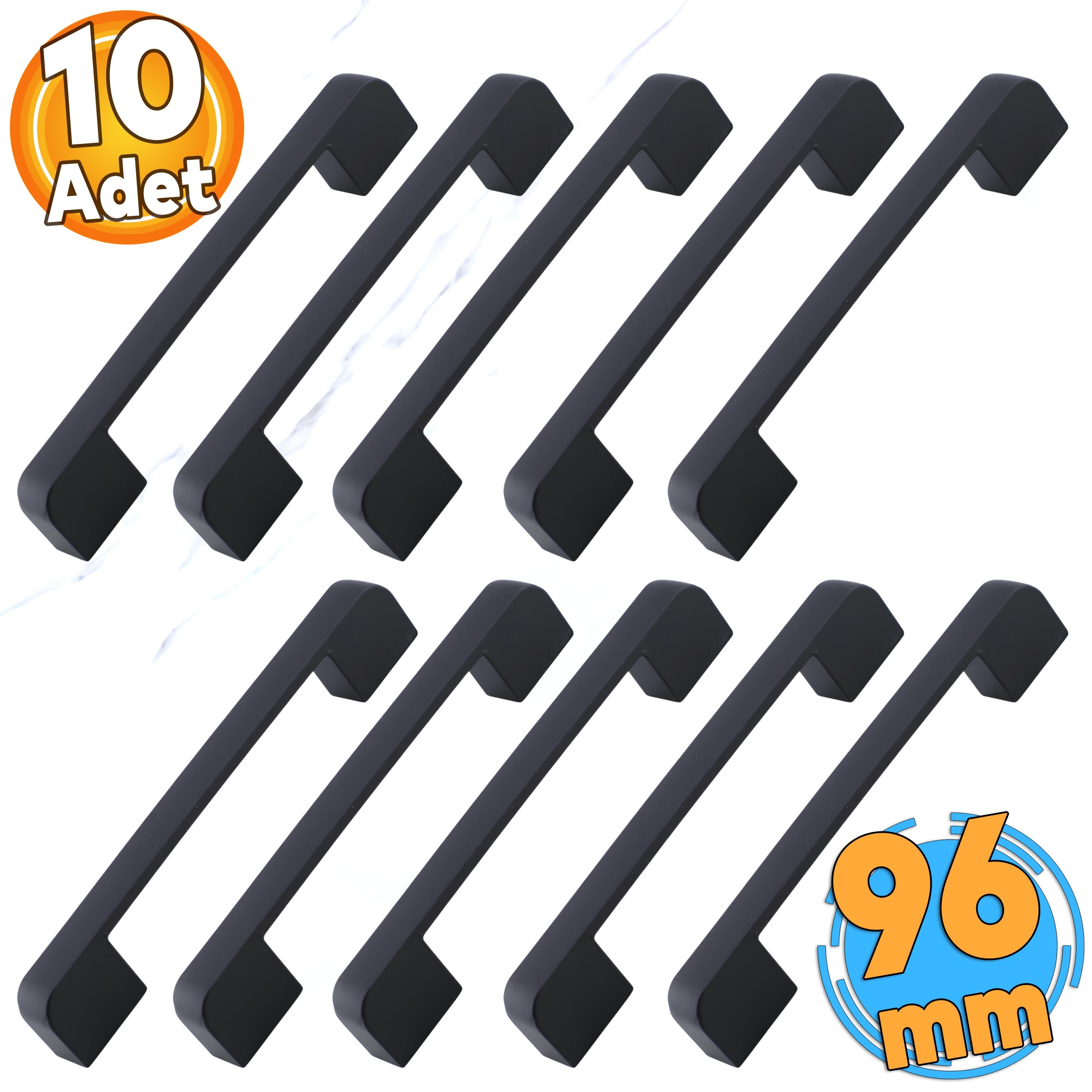 10 Adet Radus Siyah Metal Kulp 96 mm - 9.6 cm Mobilya Çekmece Mutfak Dolabı Dolap Kulpları Kulbu Kulpu