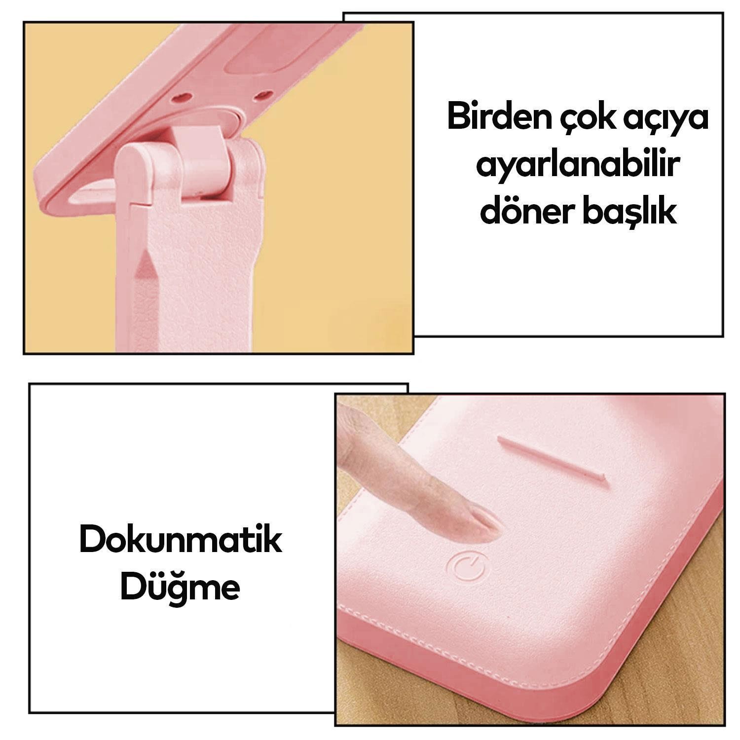 Şarjlı Masa Lambası Led 3 Modlu Oynar Başlıklı Dokunmatik Işık ve Renk Ayarlı Çalışma Okuma Işığı Gece Lambası Pembe