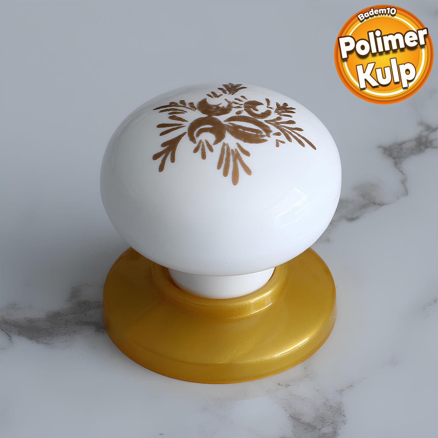 Polimer Düğme Kulp Beyaz Desenli Tablalı Gold Dolap Mobilya Mutfak Dolabı Çekmece Dolap Kulpu Kulbu